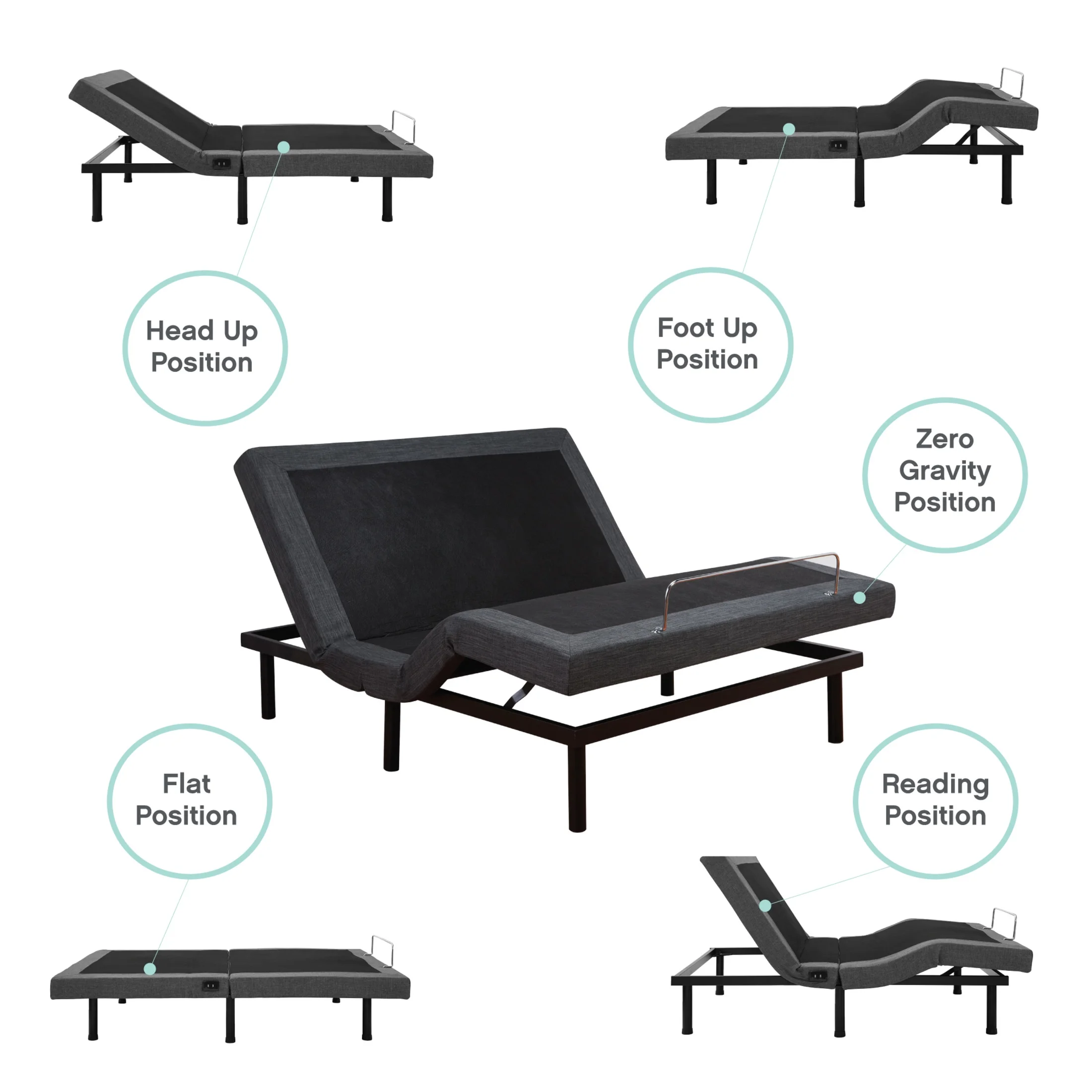 Posture Plus PX800 Queen Upholstered Powered Adjustable Bed Base, Dual Massage, USBs, Two Leg Height Options, and Wireless Remote, Ergonomic Bed