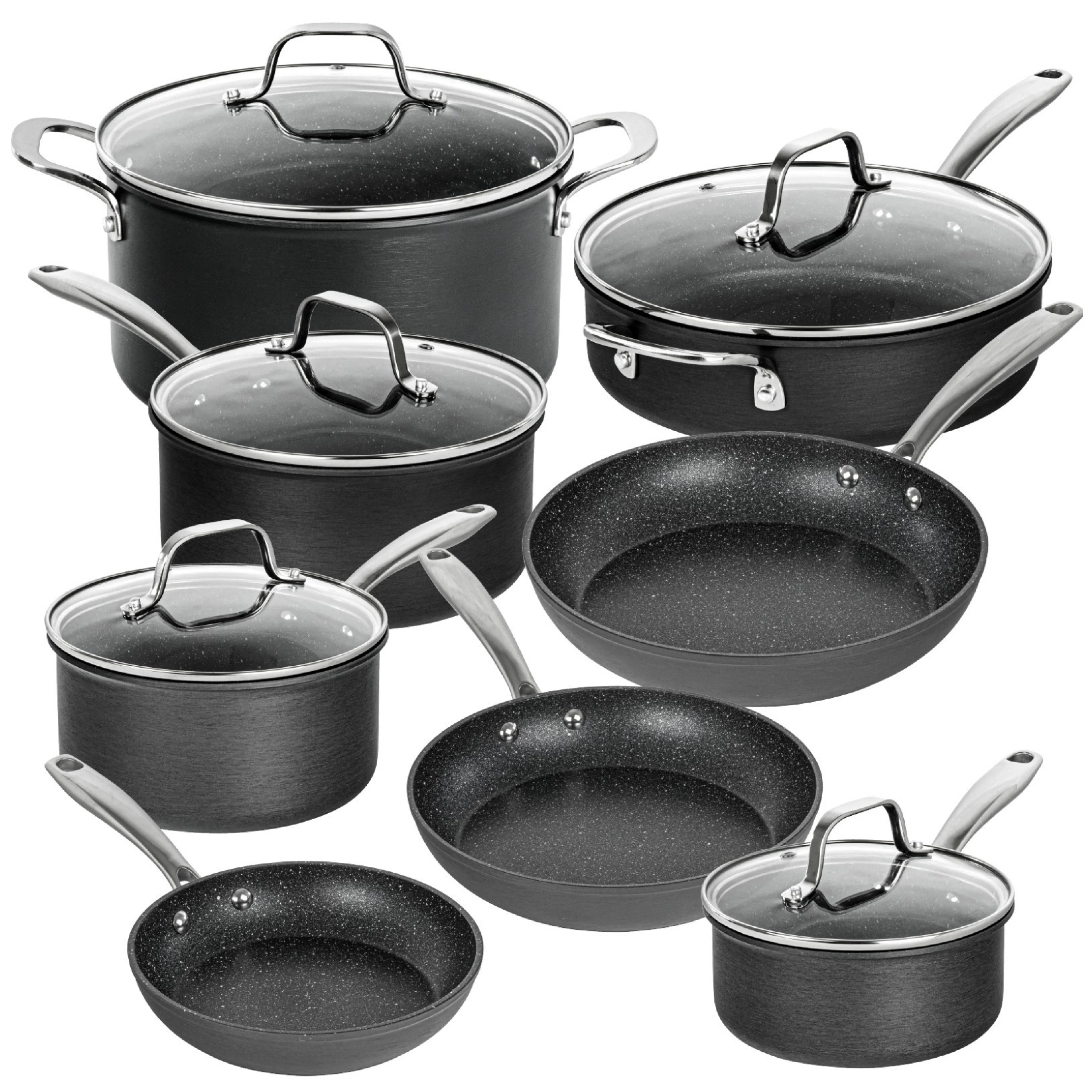 Granitestone Diamond Pro Pots and Pans Set 13 Piece Nonstick Kitchen Cookware Set Cooking Sauce Pan Frying Skillets, Gray