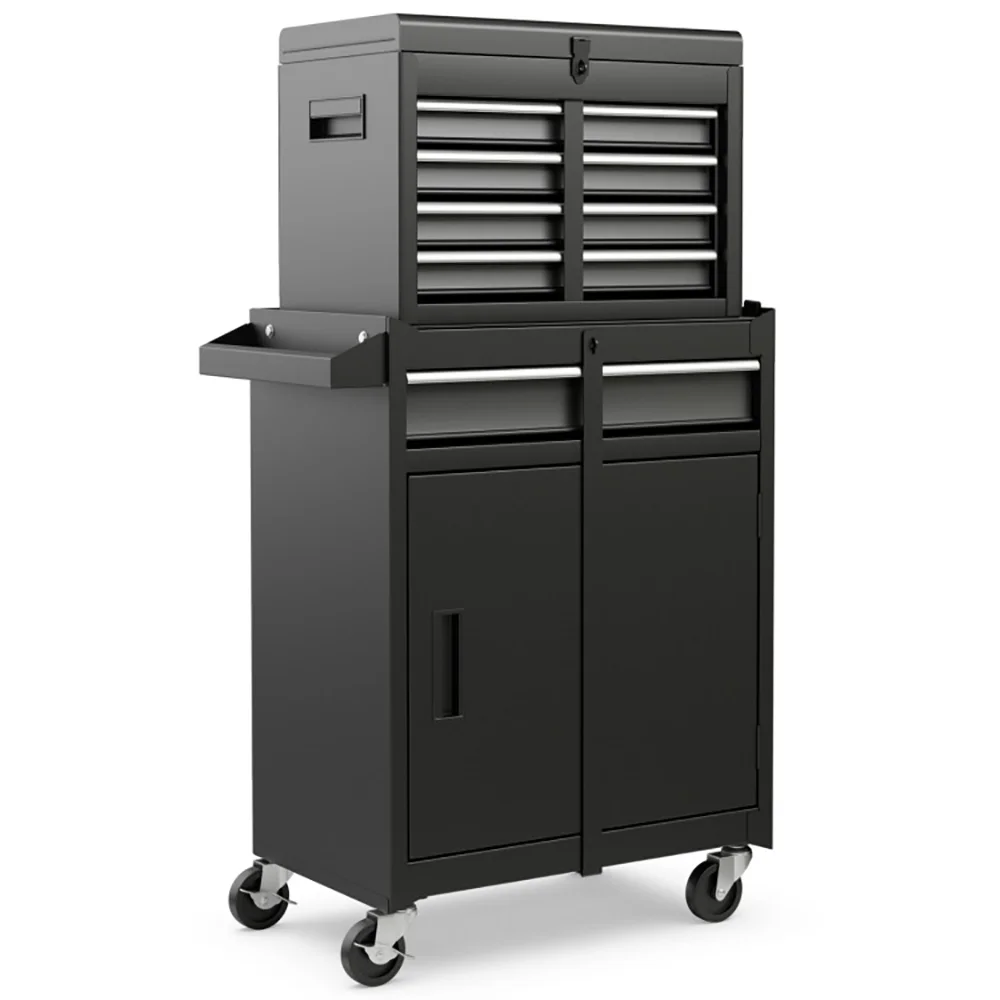 Barara King Tool Rolling Cabinet Toolbox Organizer Chest,2-in-1 Tool Chest and Cabinet with 5 Sliding Drawers-Black