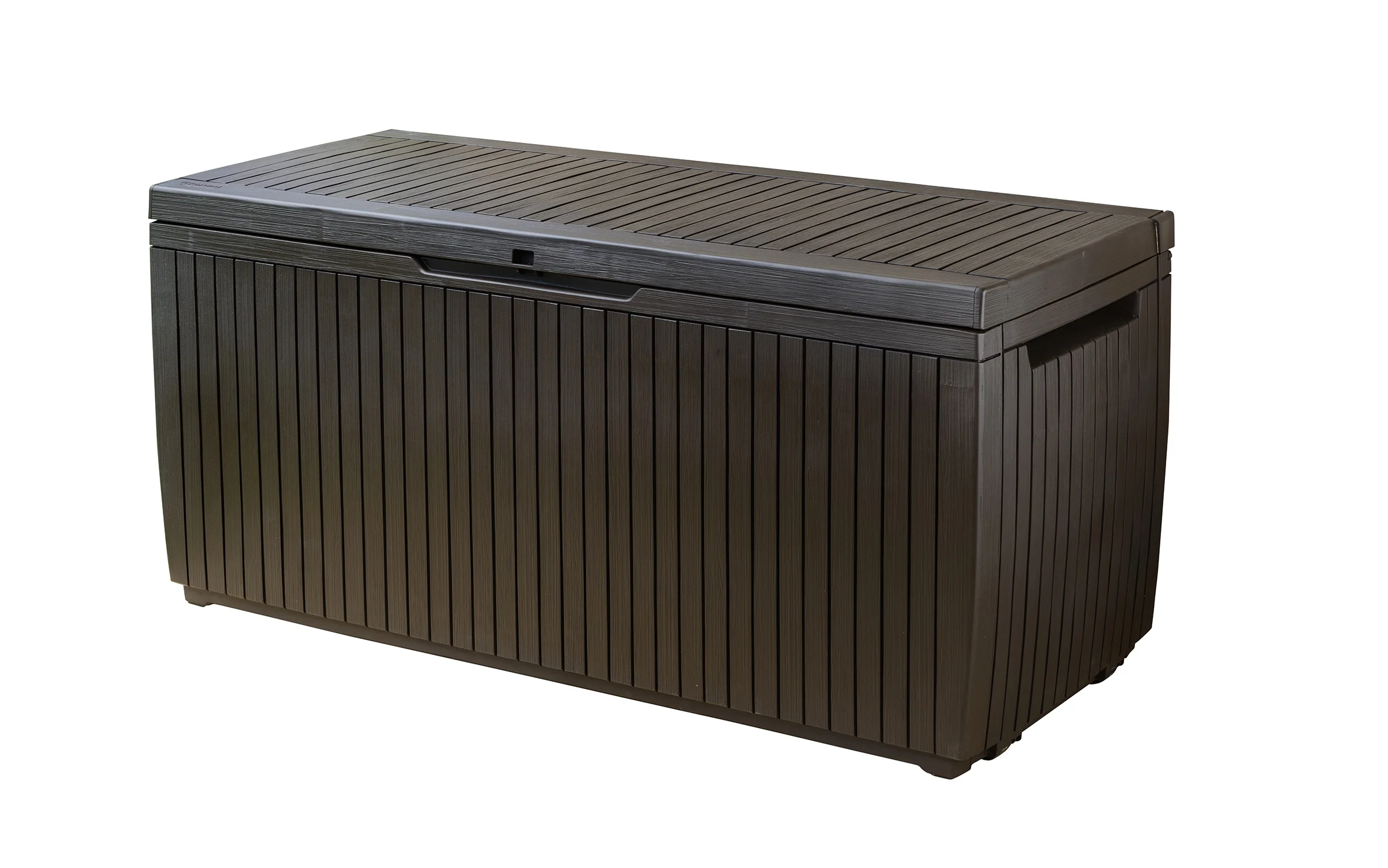 Keter Springwood 80 Gallon Durable Weatherproof Resin Deck Box Organization and Storage for Outdoor Patio and Lawn, Brown