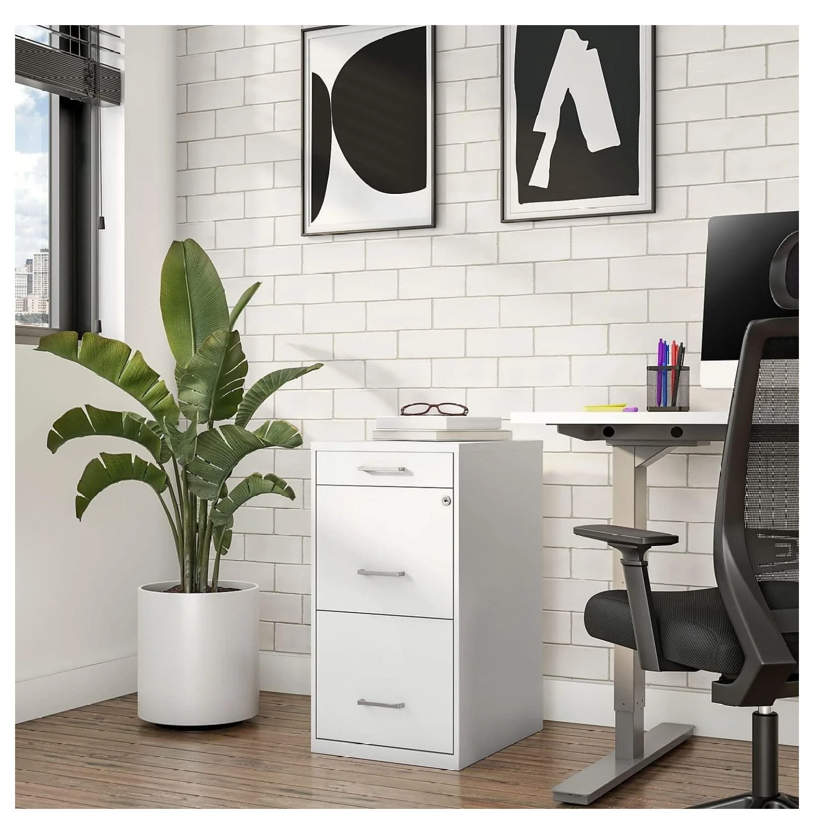 GpLuMy 2806666 3-Drawer Vertical File Cabinet Locking Letter White 18-Inch D (52144)