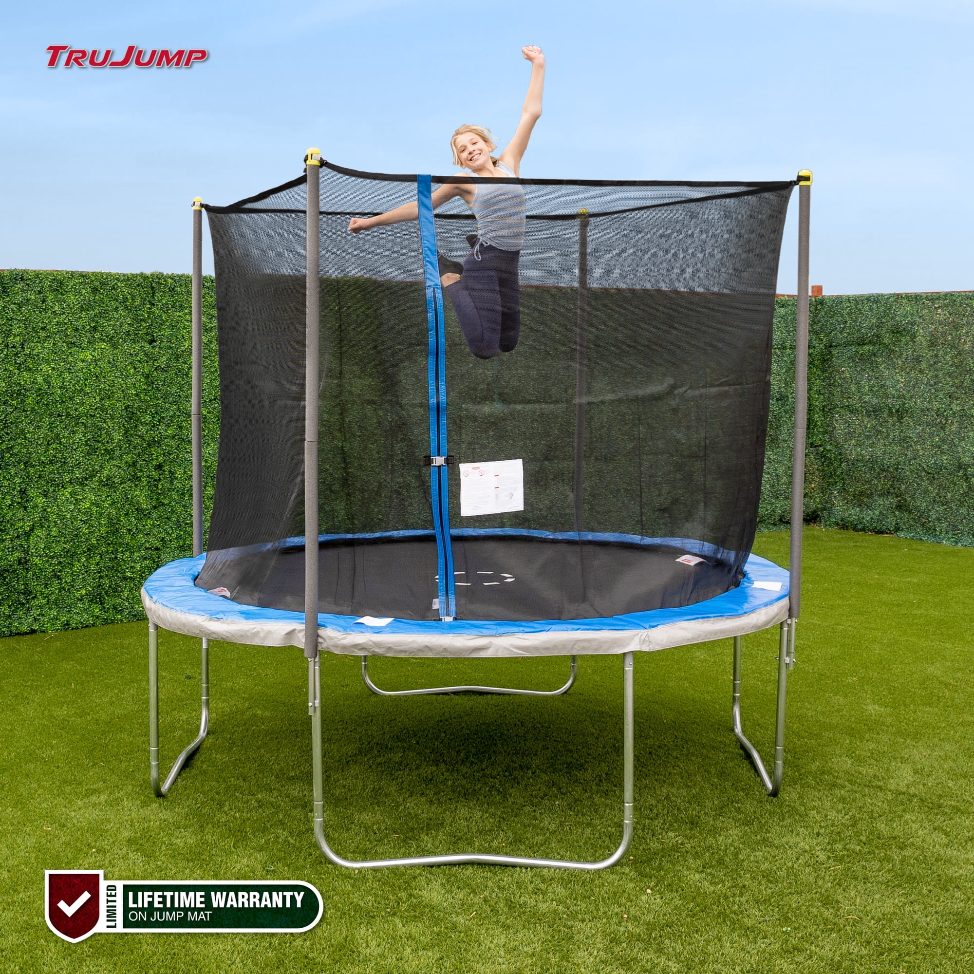 TruJump 10' Round Trampoline with Classic Steel Enclosure Combo & Jump Mat with Lifetime Warranty