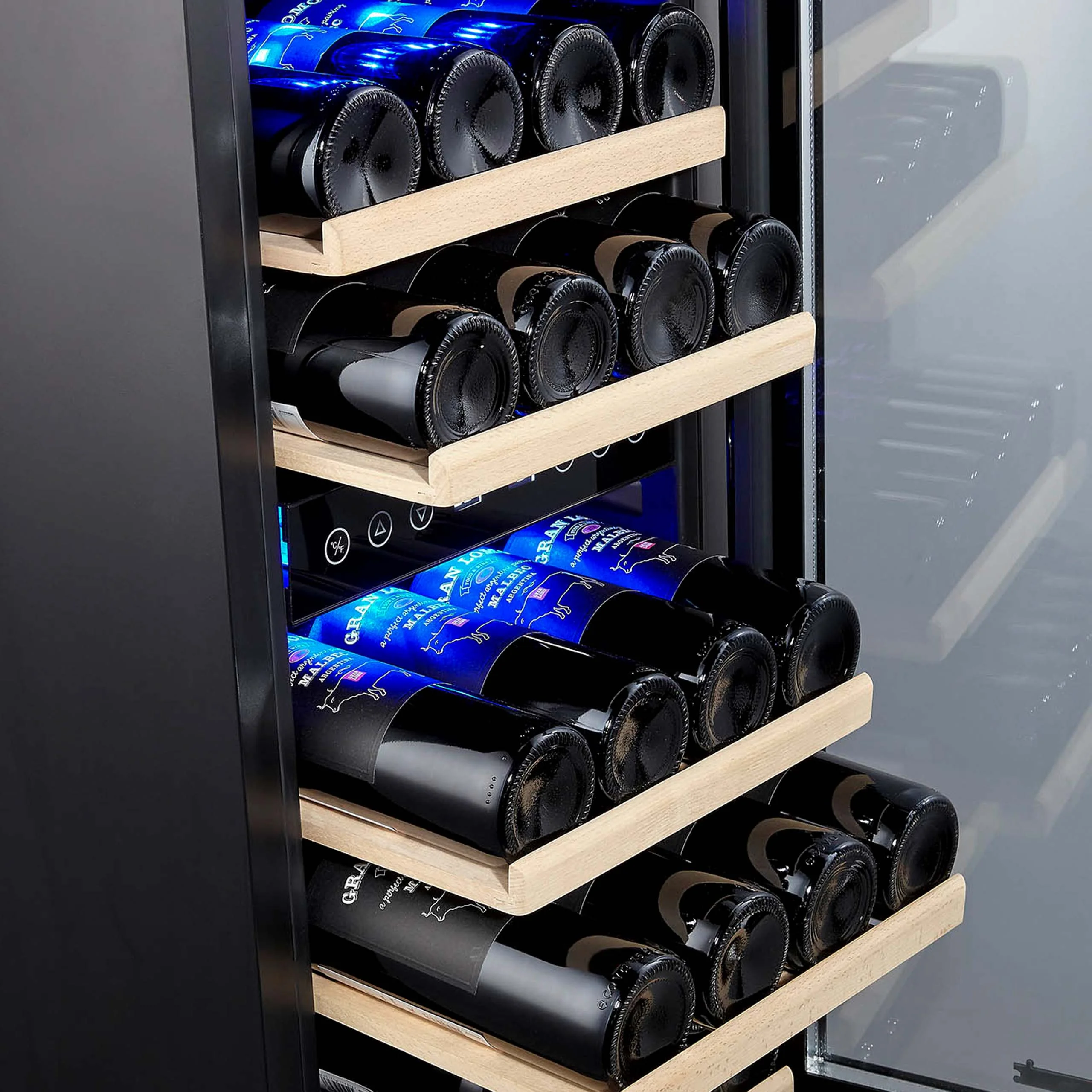 NewAir 15” Built-in 29 Bottle Dual Zone Compressor Wine Fridge in Black Stainless Steel - NWC029BS00
