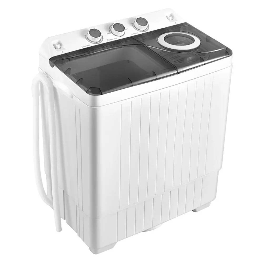 Resenkos 26 LBS Twin Tub Portable Washing Machine with Built-In Drain Pump-Gray, Portable Washing Machine for RV, Apartments and Dorms