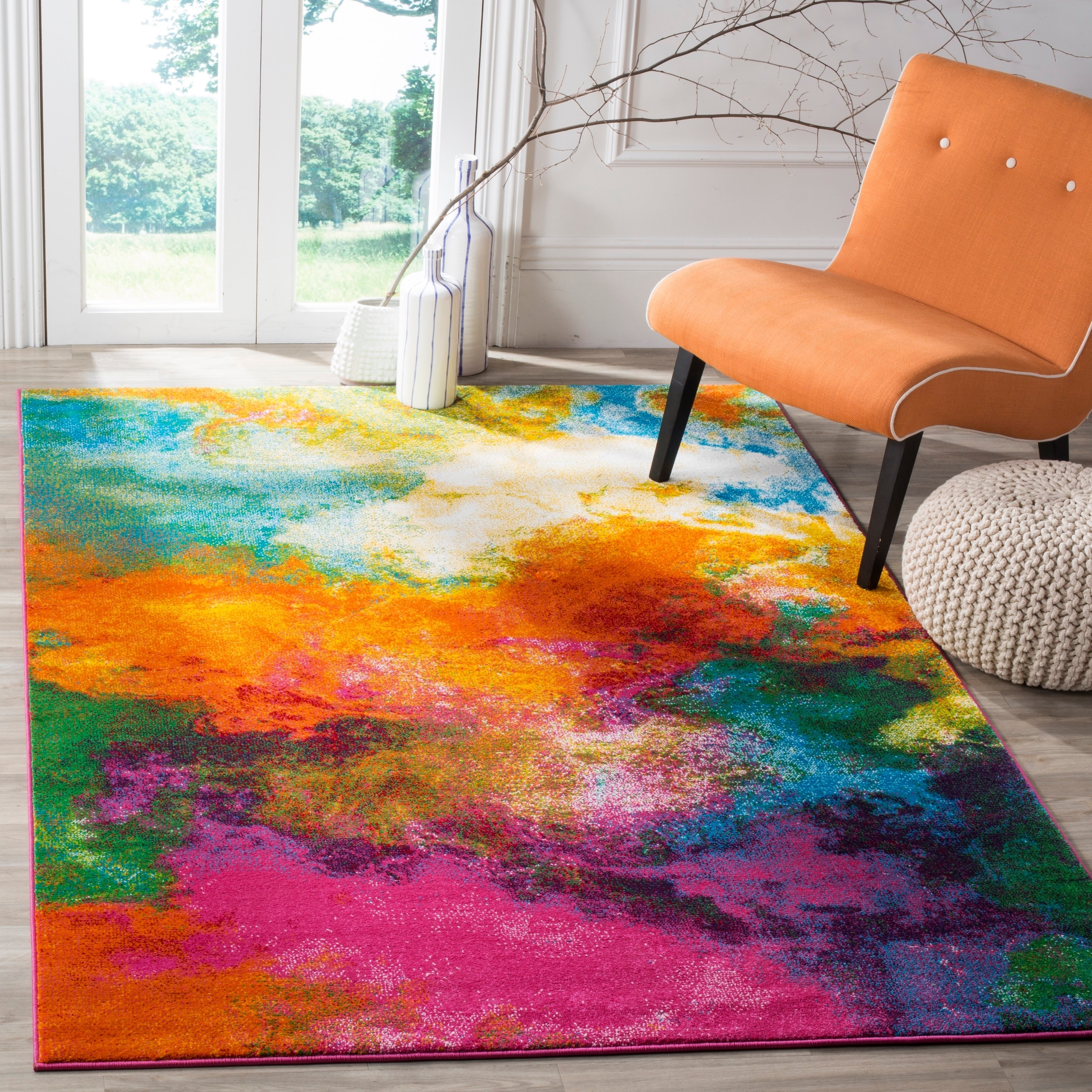 SAFAVIEH Watercolor Allison Abstract Colorful Area Rug, Orange/Green, 6'7