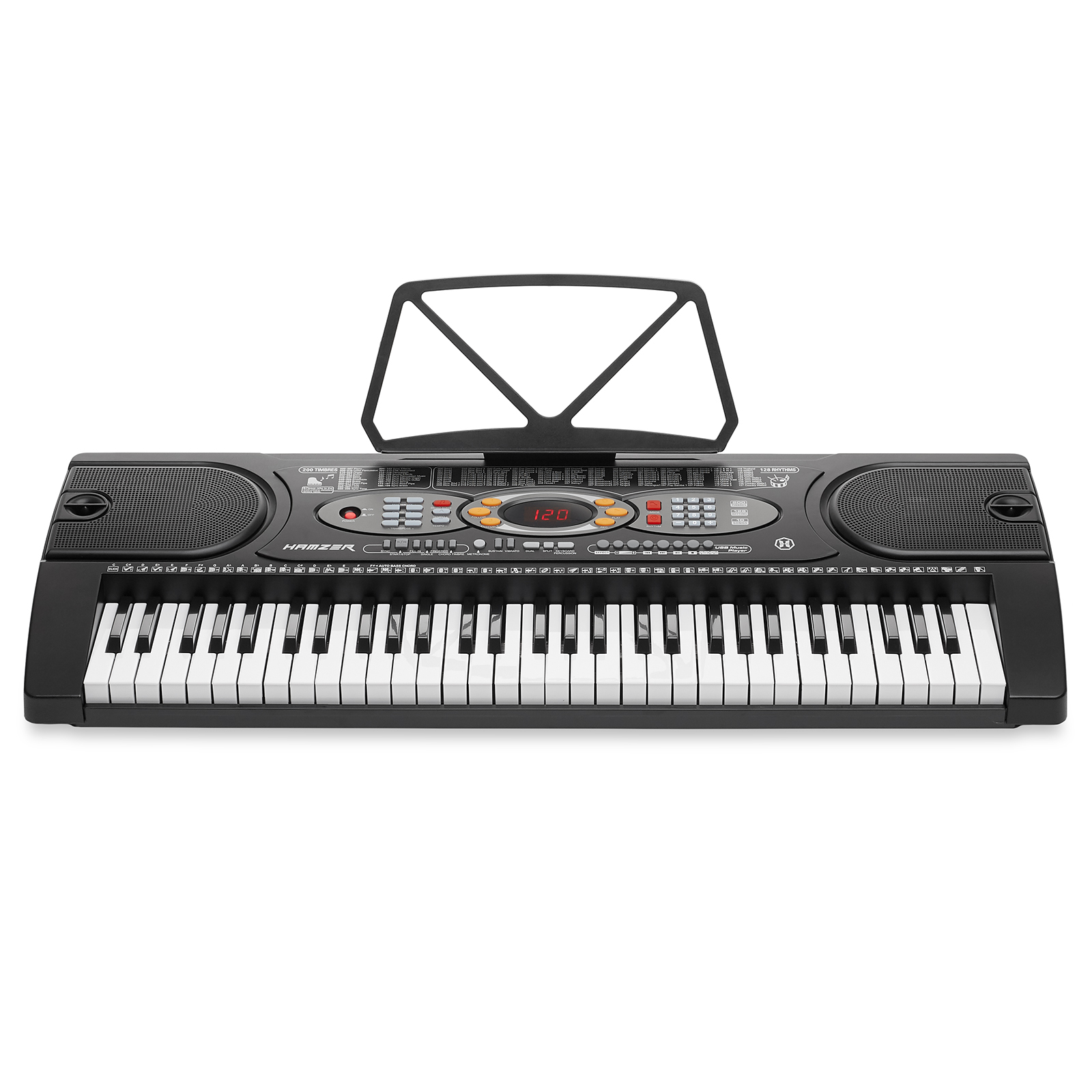 Hamzer 61-Key Portable Digital Music Electronic Keyboard Piano with H Stand, Stool, Headphones Microphone and Sticker Set