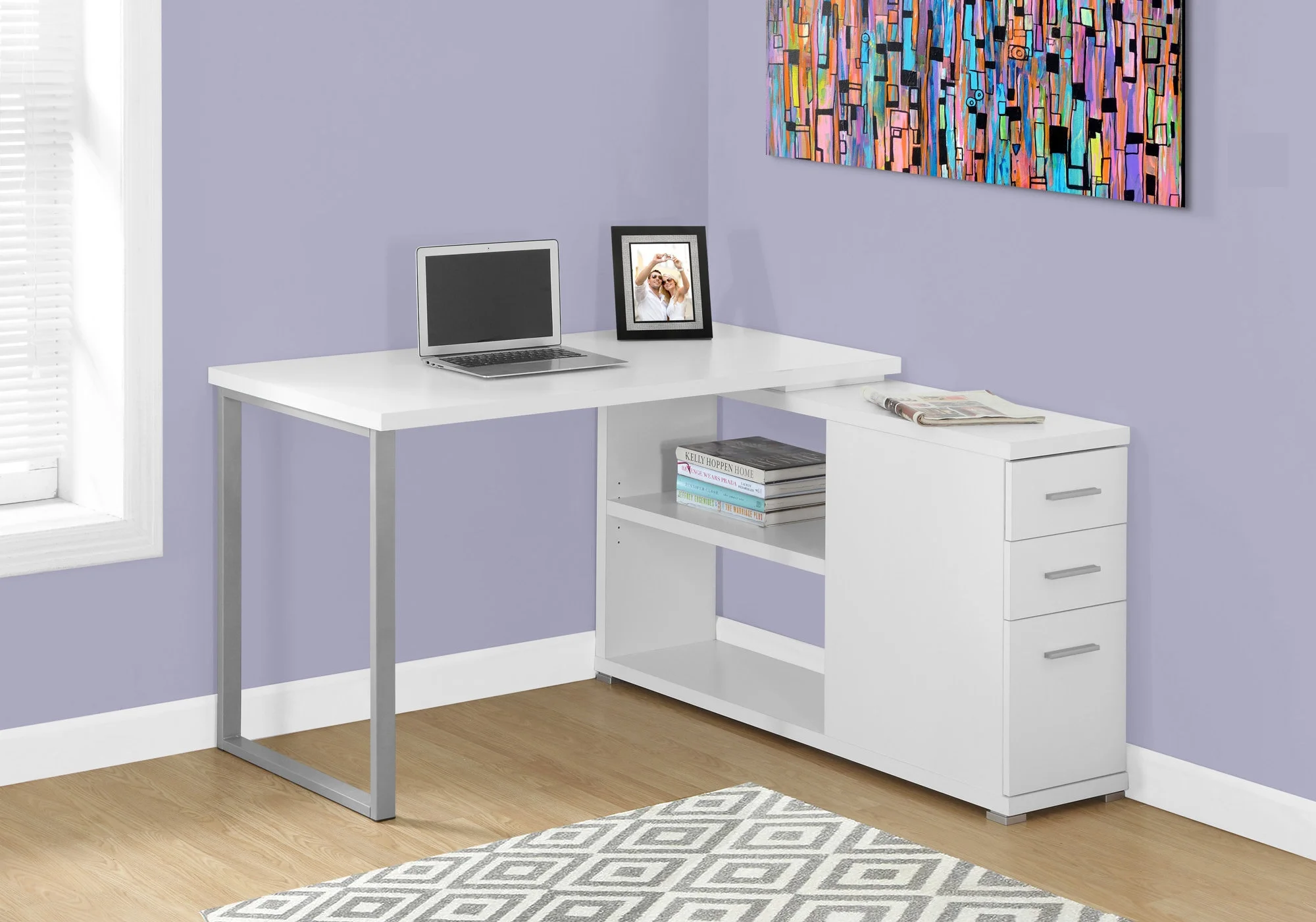 Monarch Specialties Computer Desk, L-Shaped, Corner, 3 Drawers, 2 Open Shelves Leg, 47