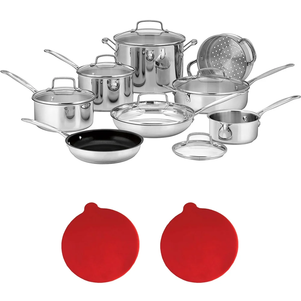 Cuisinart 77-14N Chef's Classic 14-Piece Set, Stainless Steel with 2x Red Silicon Trivet