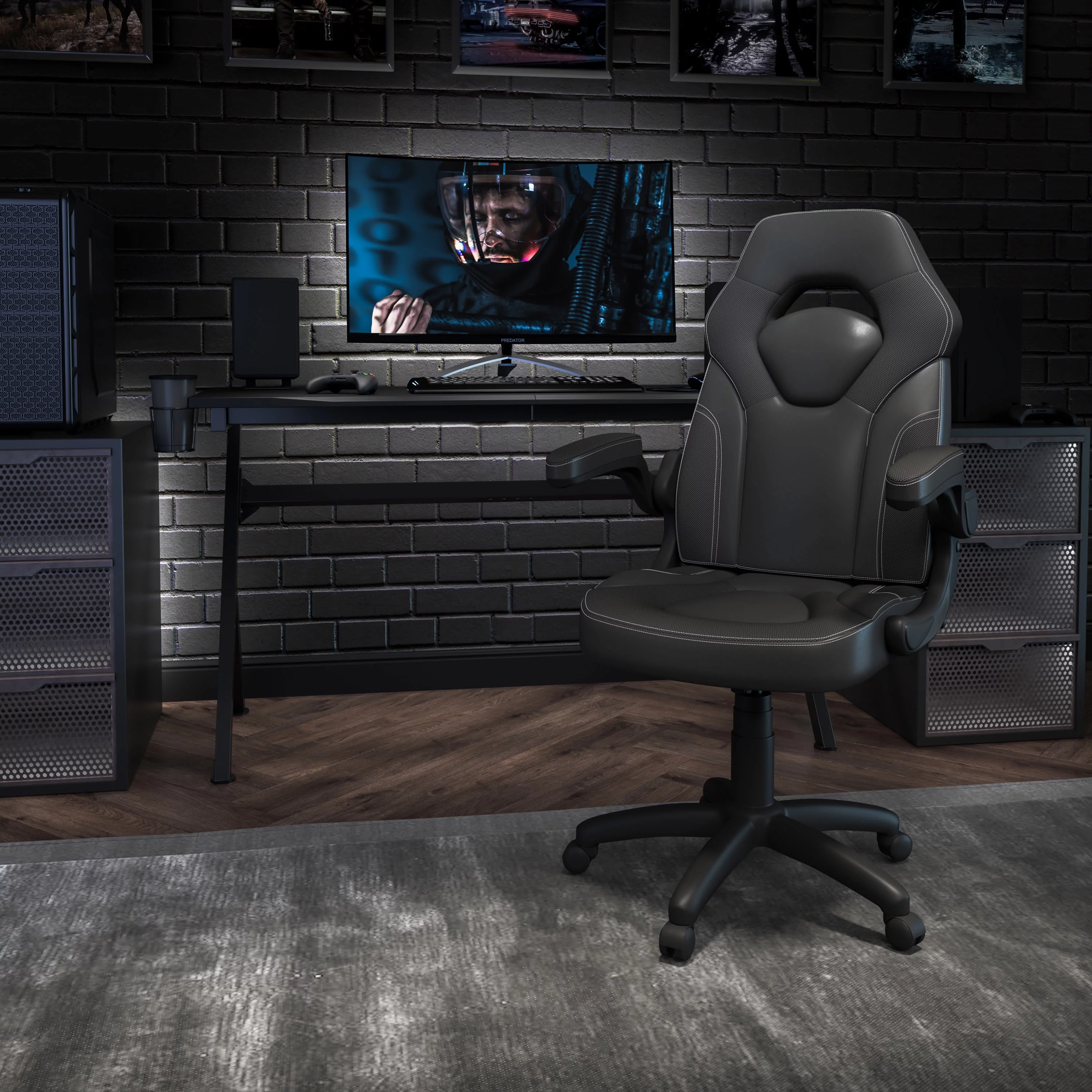 Flash Furniture X10 Gaming Chair Racing Office Ergonomic Computer PC Adjustable Swivel Chair with Flip-up Arms, Black LeatherSoft