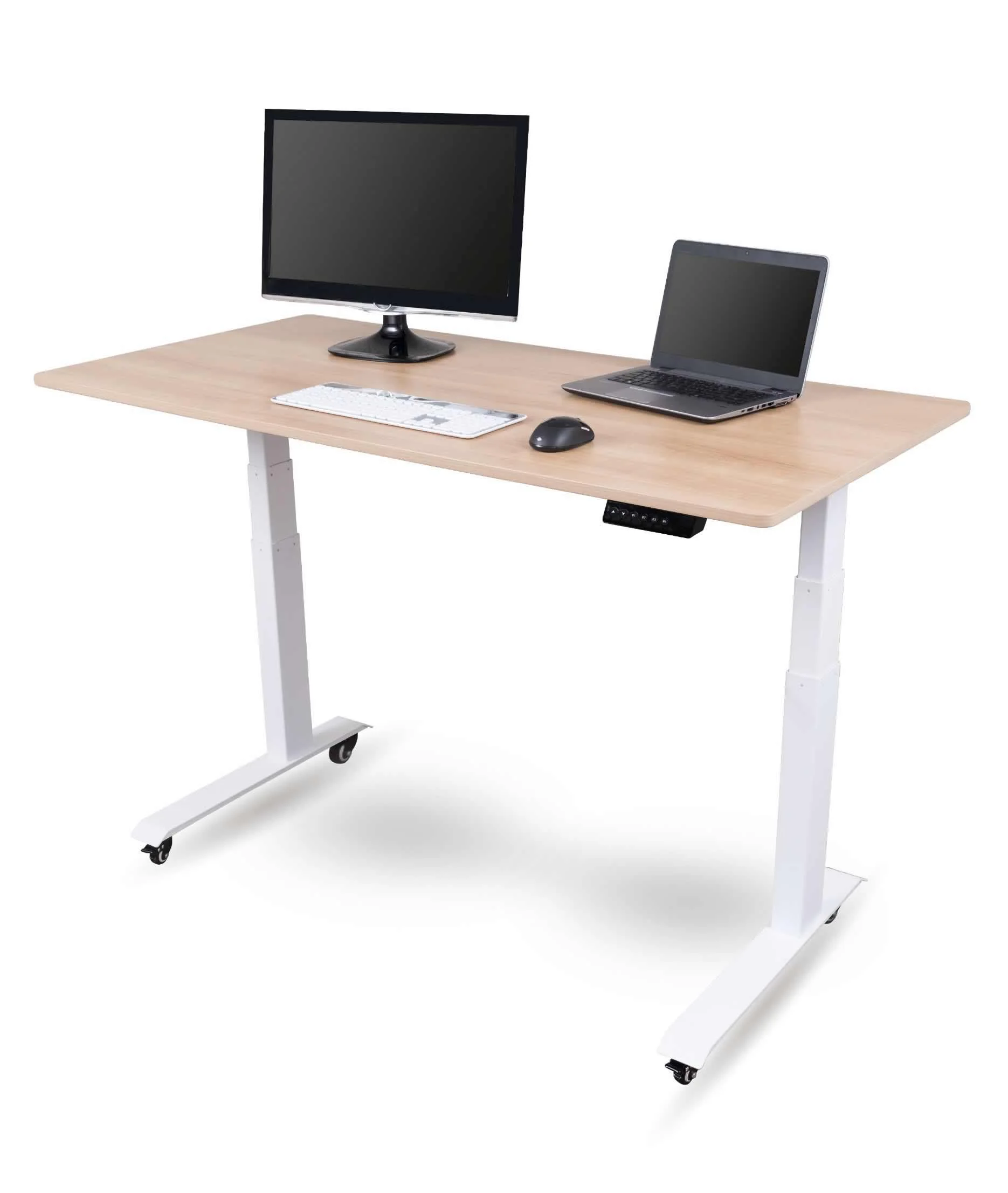 Stand Up Desk Store Electric Adjustable Height Standing Desk with Programmable Memory (White Frame/Natural Walnut Top, 60