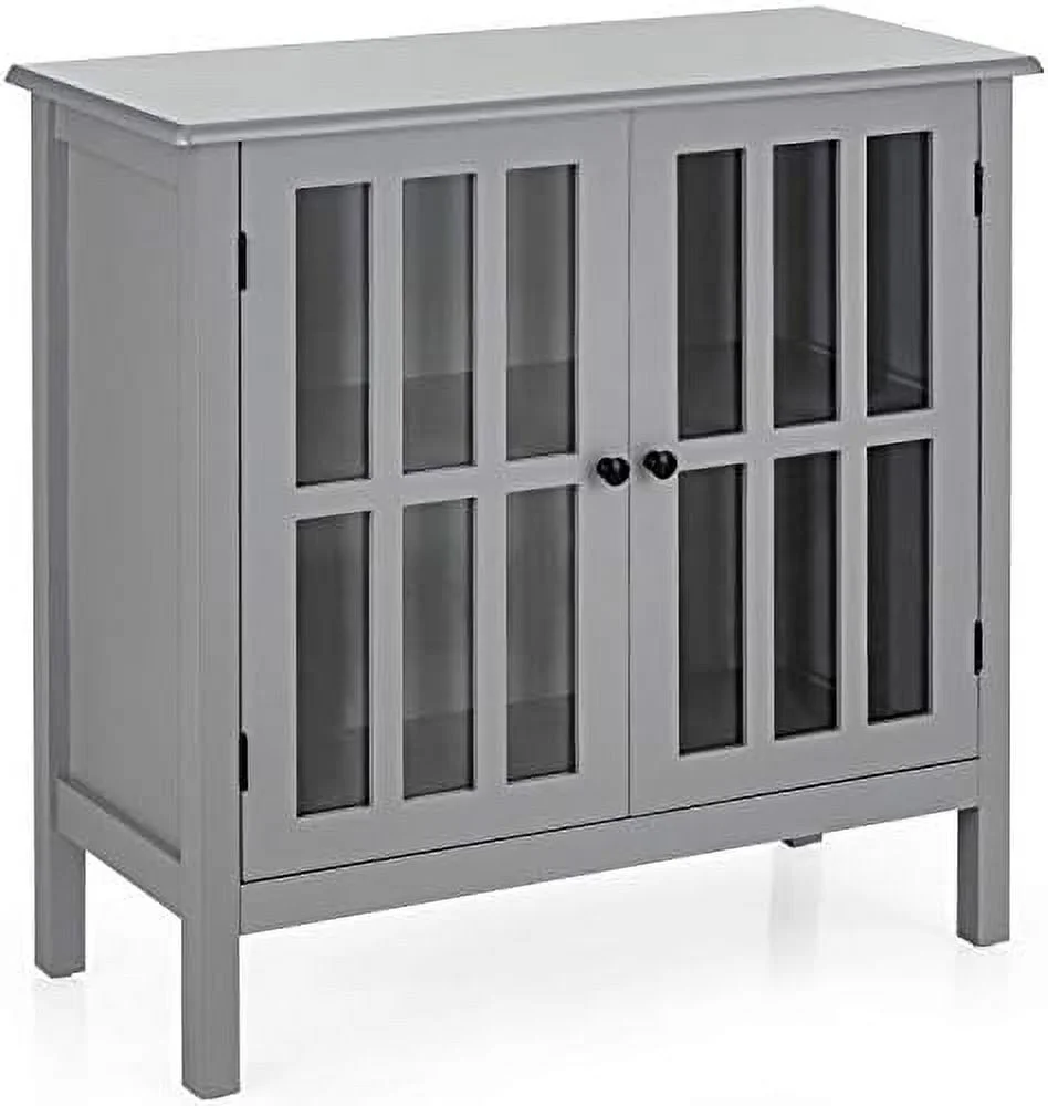 Sideboard Buffet Cabinet Kitchen Cabinet with 2 Glass Doors Liquor Cabinet for Home Kitchen Dining Room Cupboard Console Table Curio Cabinet (Grey)