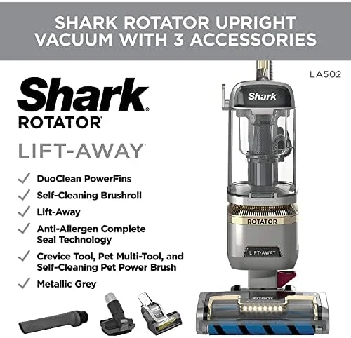 HAOQINGANTE LA502 Rotator Vacuum Vacuum with Self Brushroll Powerful Pet Hair Pickup and HEPA Filter, Lift-Away Upright w/Duo Clean, Silver