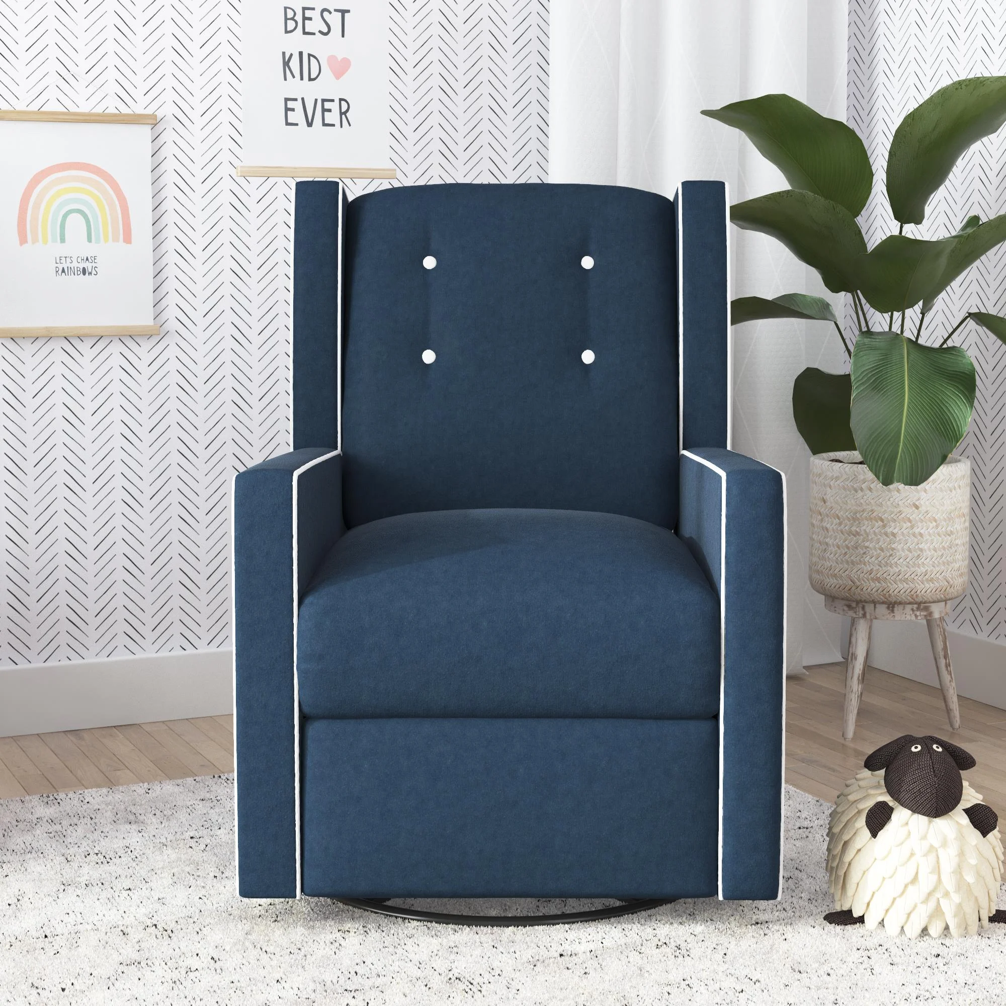 Baby Relax Mikayla 4-in-1 Nursery Swivel Glider Rocker Recliner, Dark Blue Microfiber