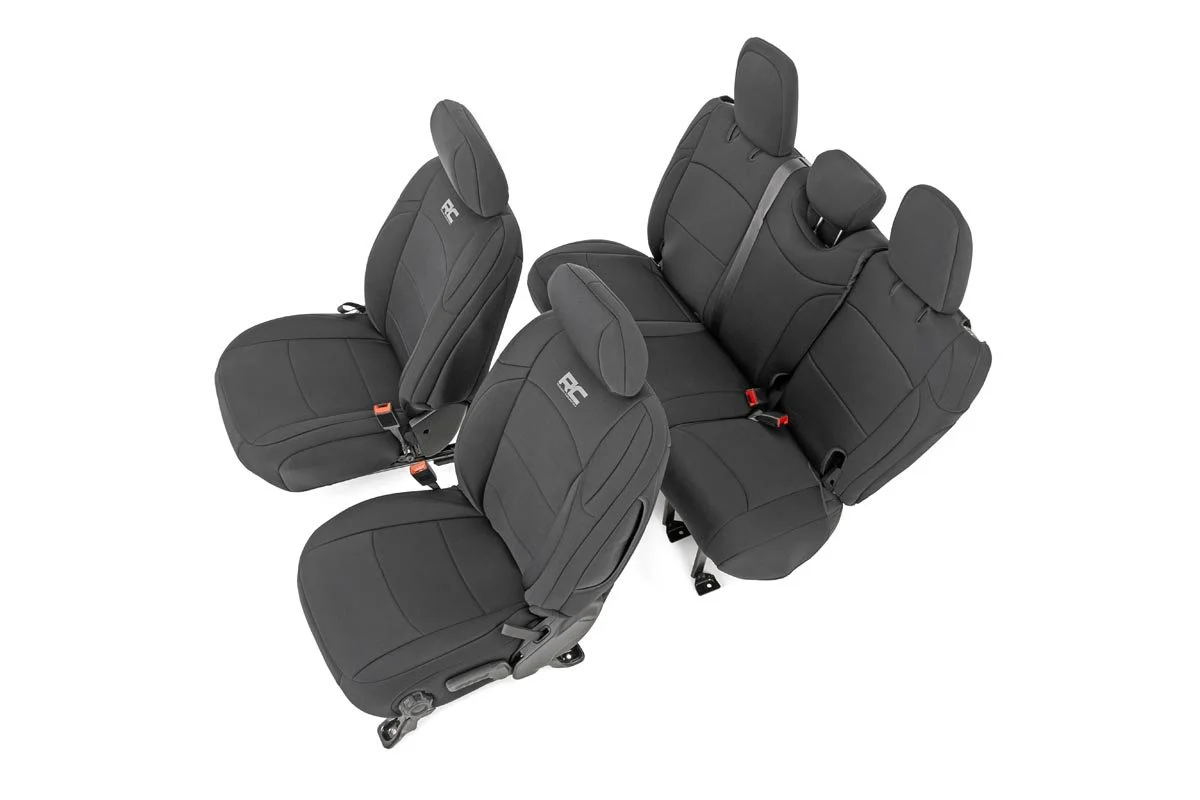 Rough Country Neoprene Seat Covers (fits) 2018-2020 Jeep Wrangler JL | 4DR | 1st/2nd Row | Water Resistant | 91010