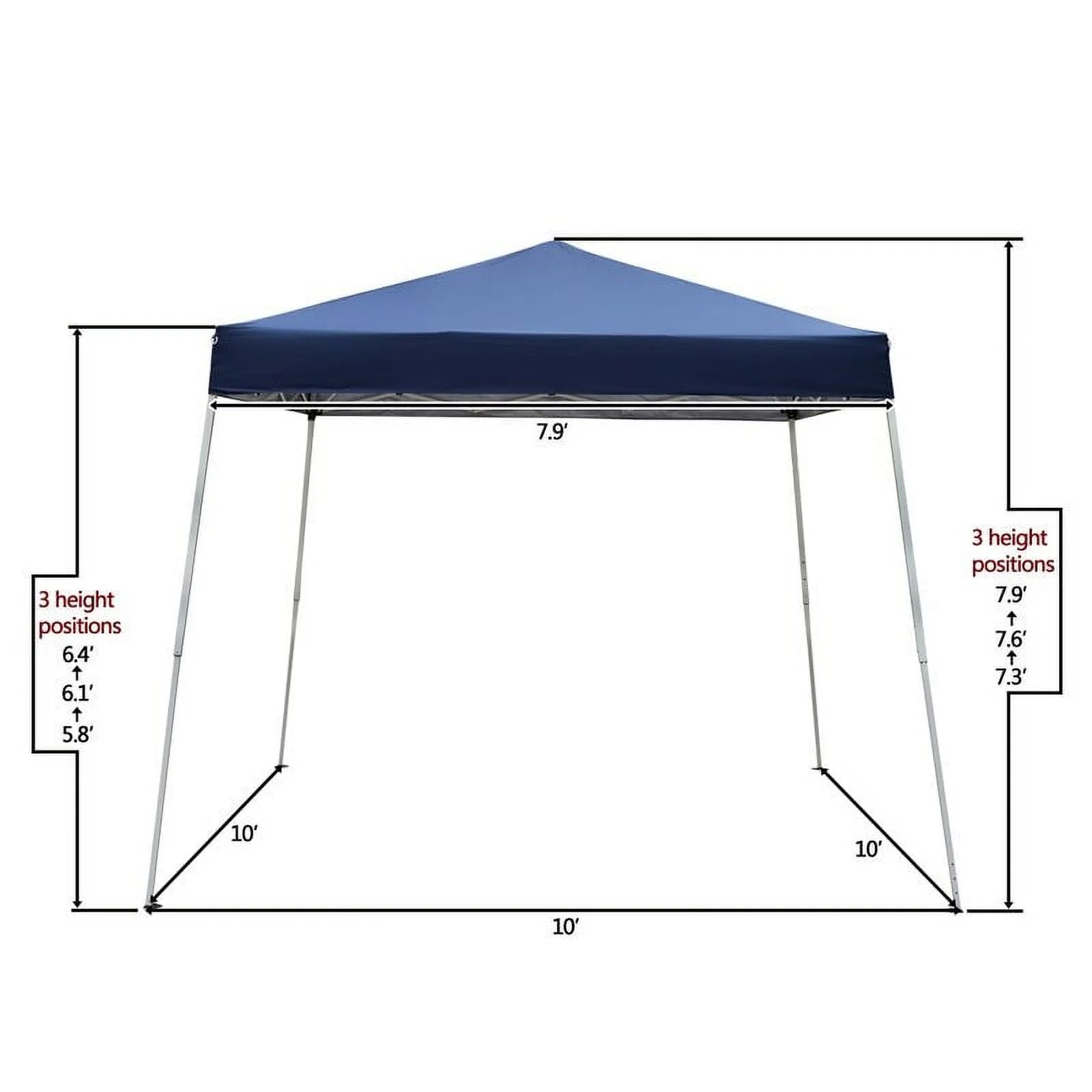 Camping Beach Gazebo Party Folding Sunshade Pop up Canopy Tent Down 10x10 Ft Top 8x8 Ft-Blue