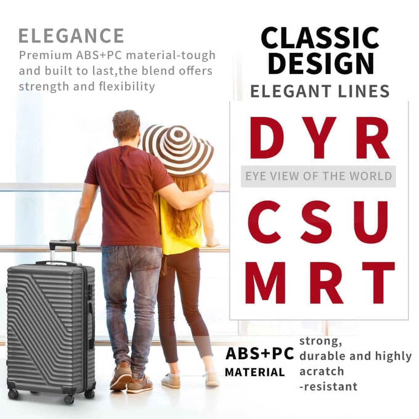 SUGIFT Luggage Sets 3 Piece Suitcase Set with TSA Lock 360°Spinner Wheels 20/24/28 inch, Gray