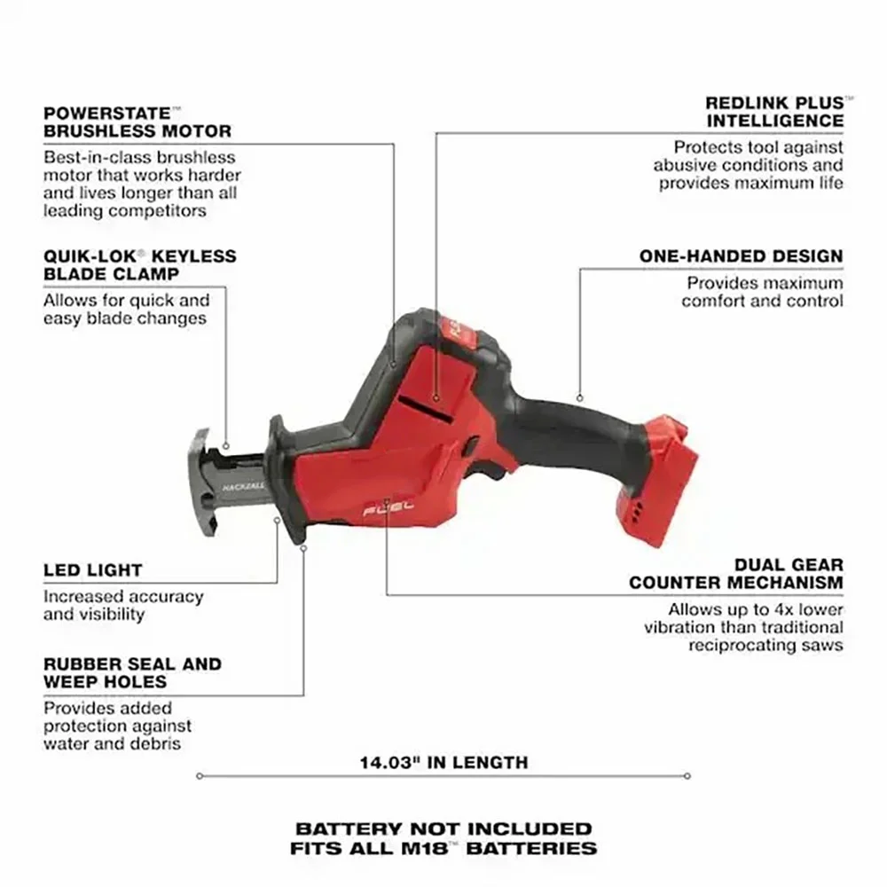 Mil-Waukee M18 FUEL 18V Lithium-Ion Brushless Cordless HACKZALL Reciprocating Saw (Tool-Only)