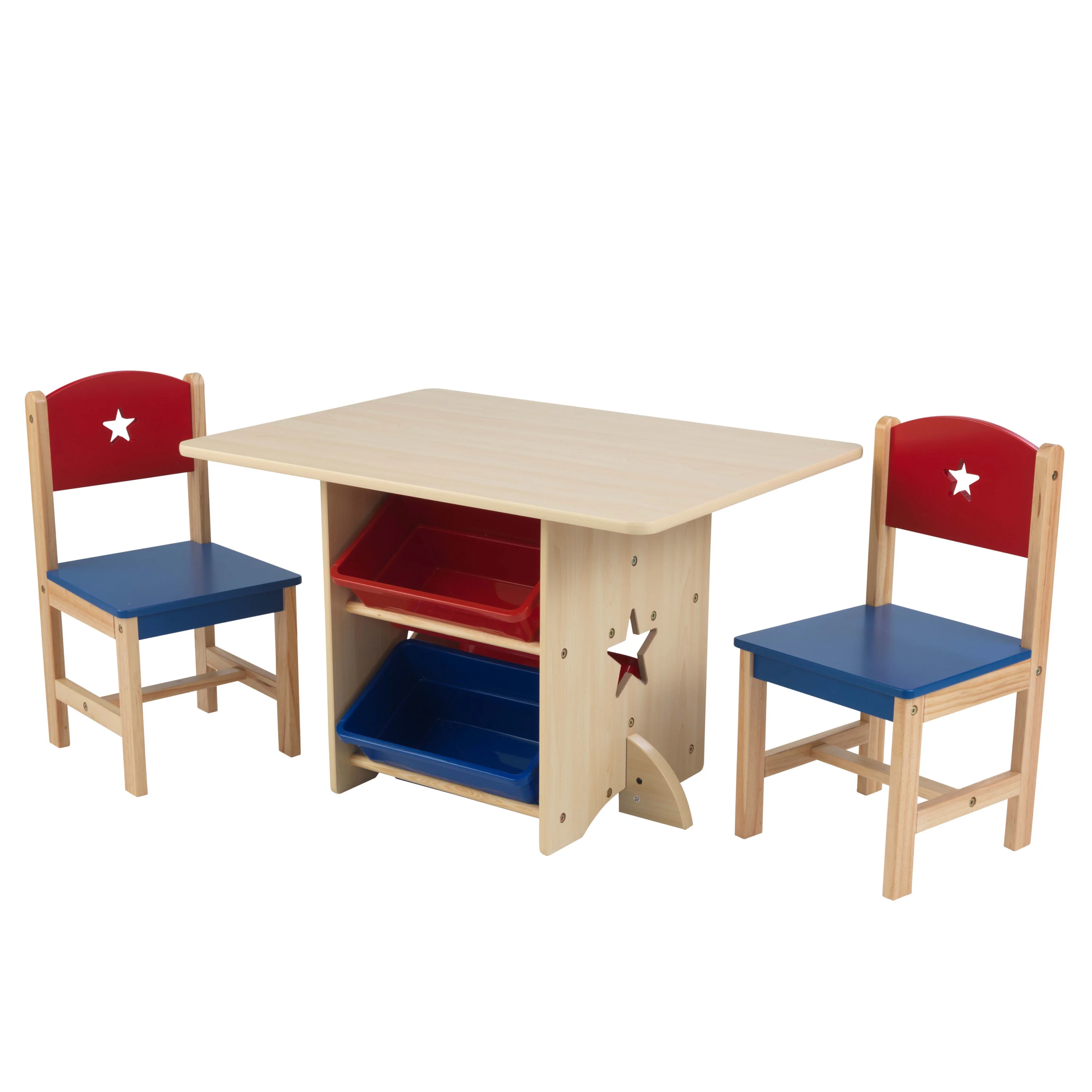 KidKraft Wooden Star Table & Chair Set with 4 Bins, Red, Blue & Natural, Ages 3+ Years