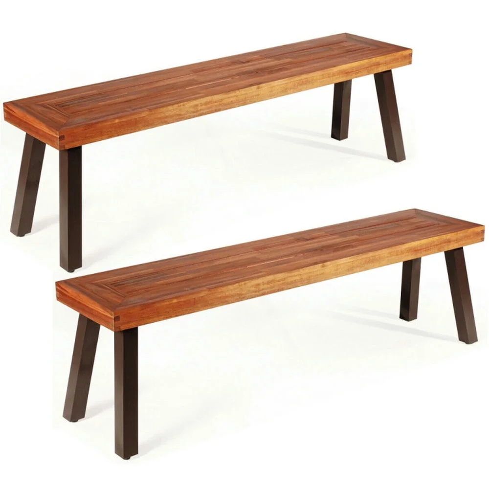 Kepooman Bench, Outdoor Bench, Outside Chair,Set of 2 Patio Acacia Wood Dining Benches