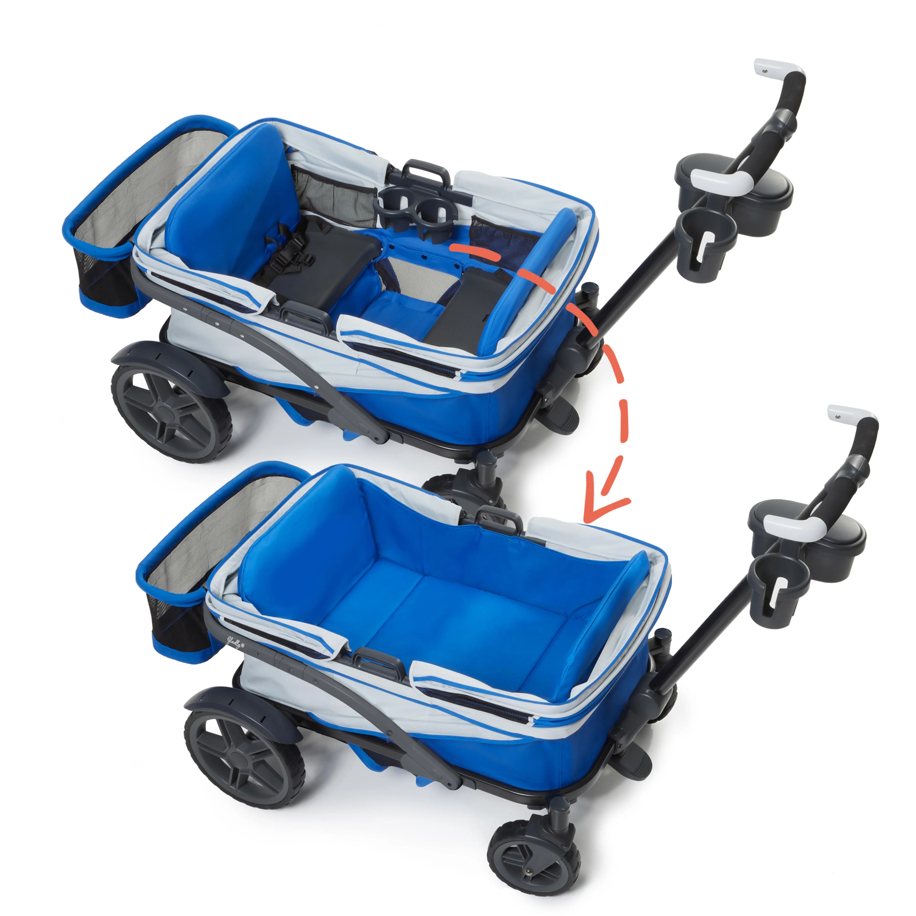 Gladly Family Anthem4 All-Terrain 4-Seater Wagon Stroller, Rugged Wheels, Removable Canopy, Foldable, Electric Silver