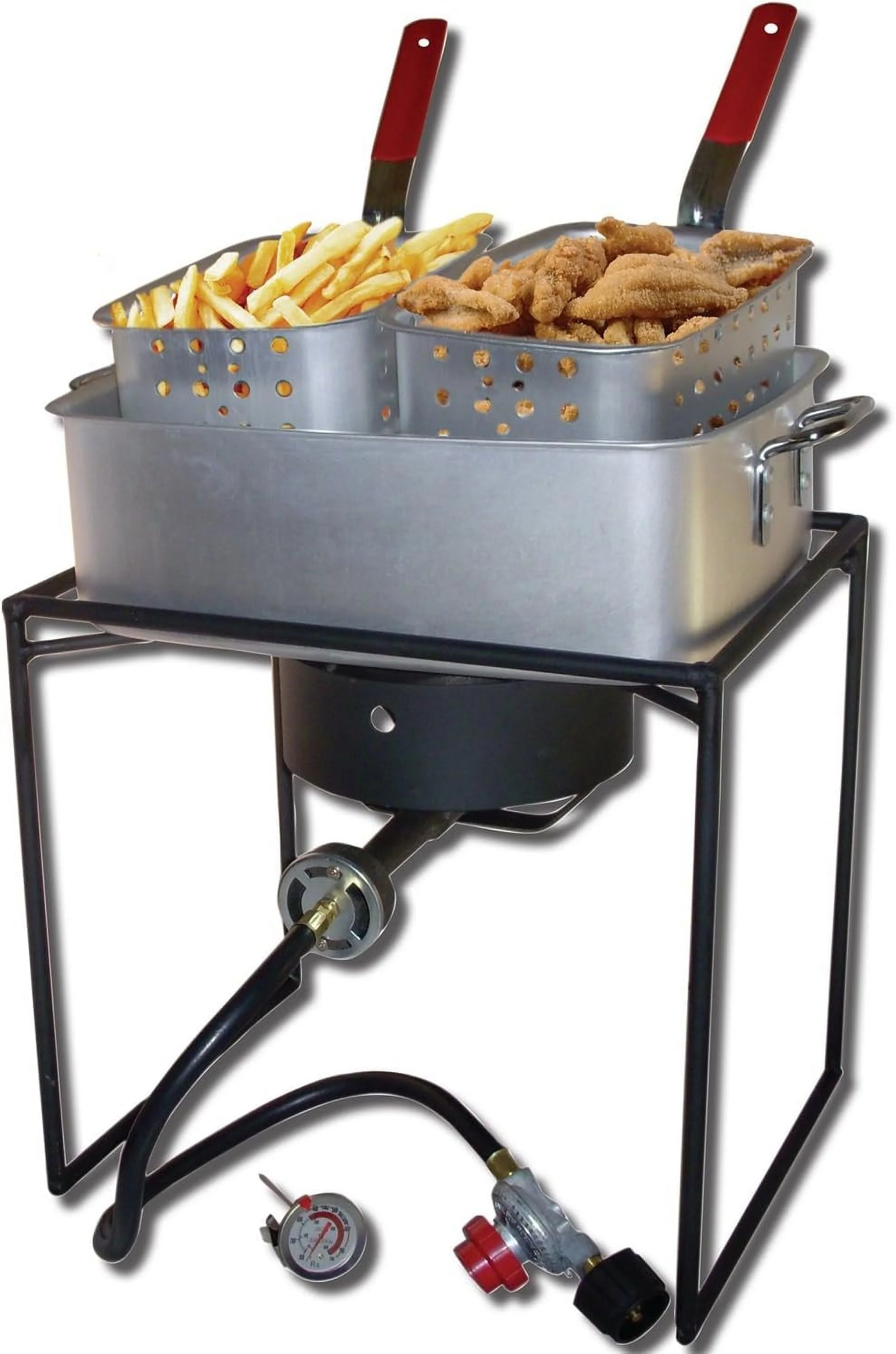 King Kooker Portable 16″ Propane Stove Burner Deep Fryer for Outdoor Cooking with 2 Frying Baskets