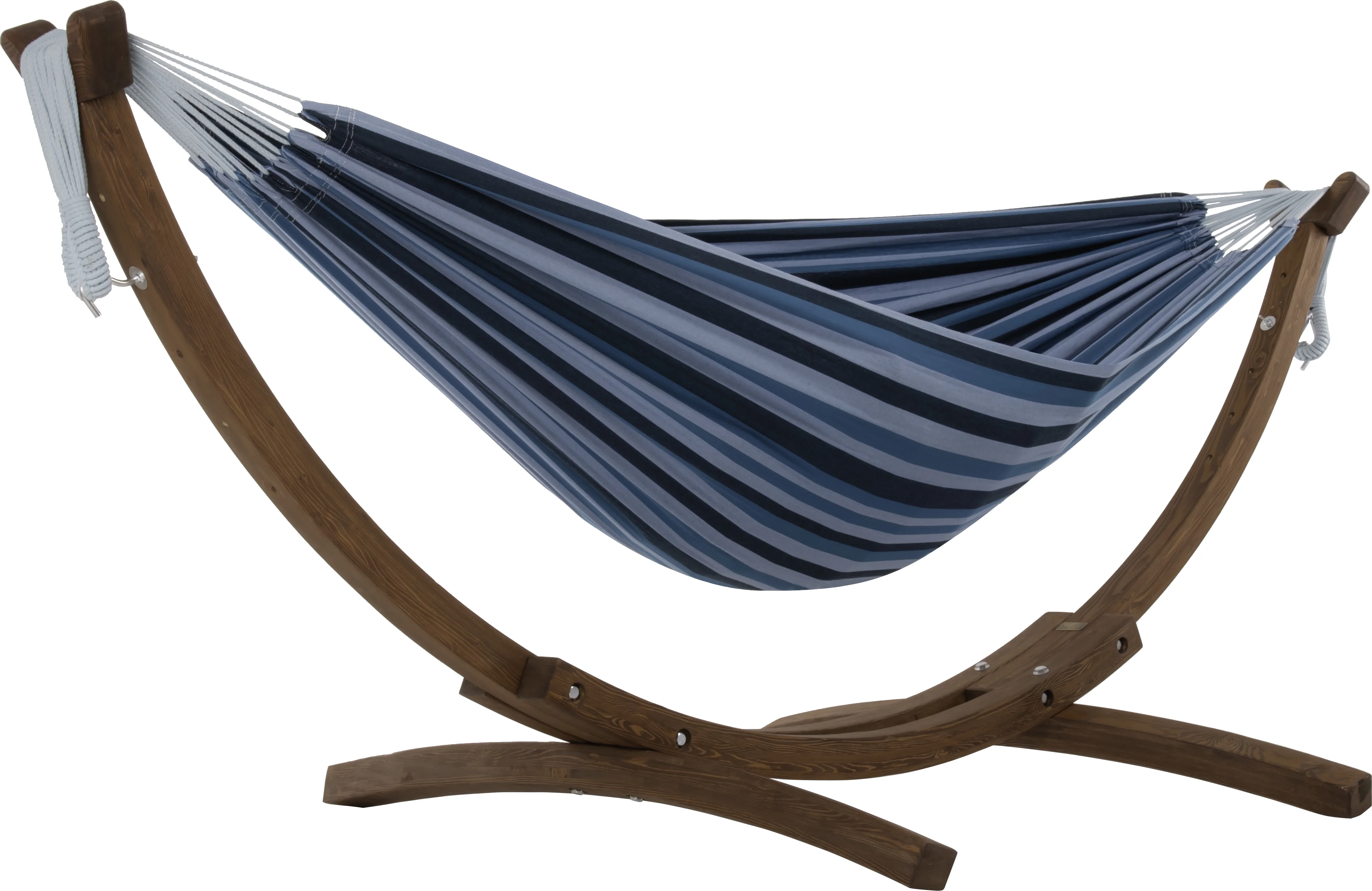 Double Cotton Hammock with Solid Pine Arc Stand - Blue Lagoon (8ft) (FSC Certified)