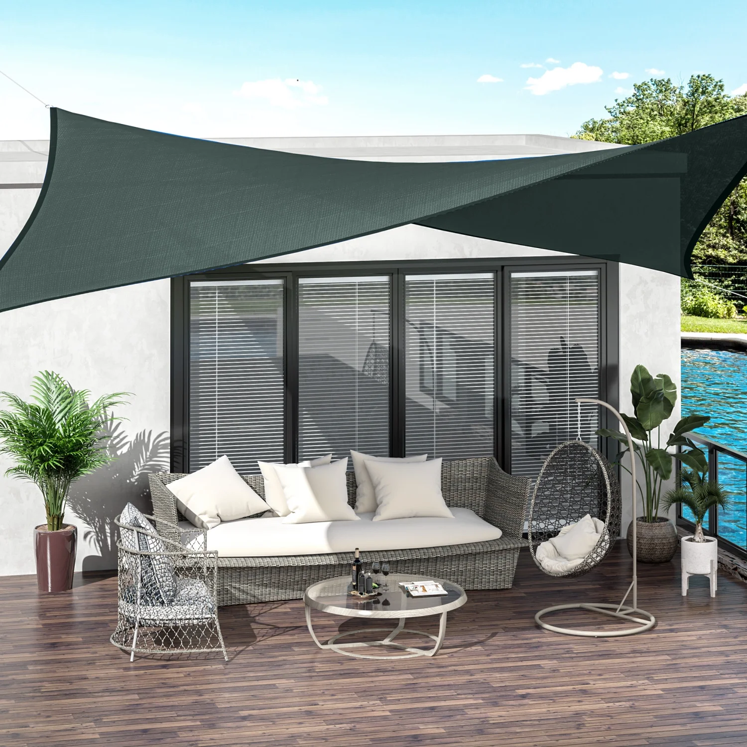 HNGMAO Green Outsunny 16‘ x 20‘ Rectangle UV Block Sun Shade Sail Canopy Durable Awning for Outdoor Garden Patio Backyard Use