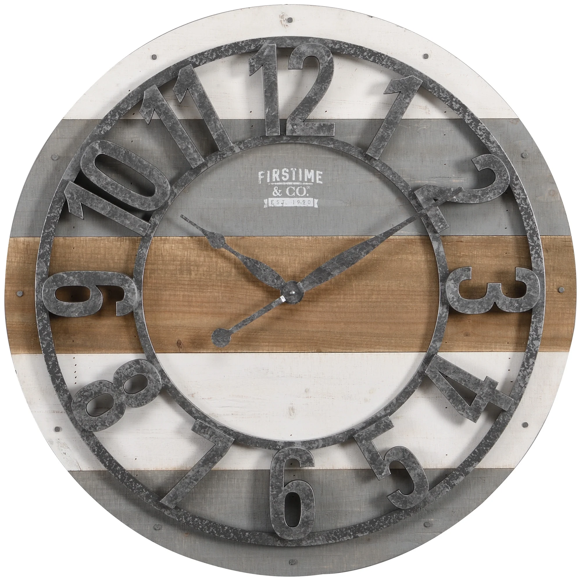 FirsTime & Co. Multicolor Shabby Planks Wall Clock, Farmhouse, Analog, 27 x 1.75 x 27 in