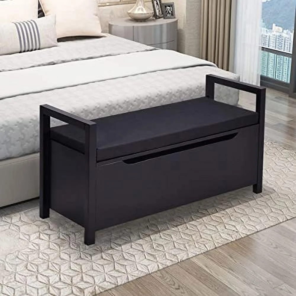 JTFCXD Shoe Bench with Cushion Entryway End of Bed Bench for Bedroom Wood Shoe Bench with Seat 34" L×15" W×19" H Black