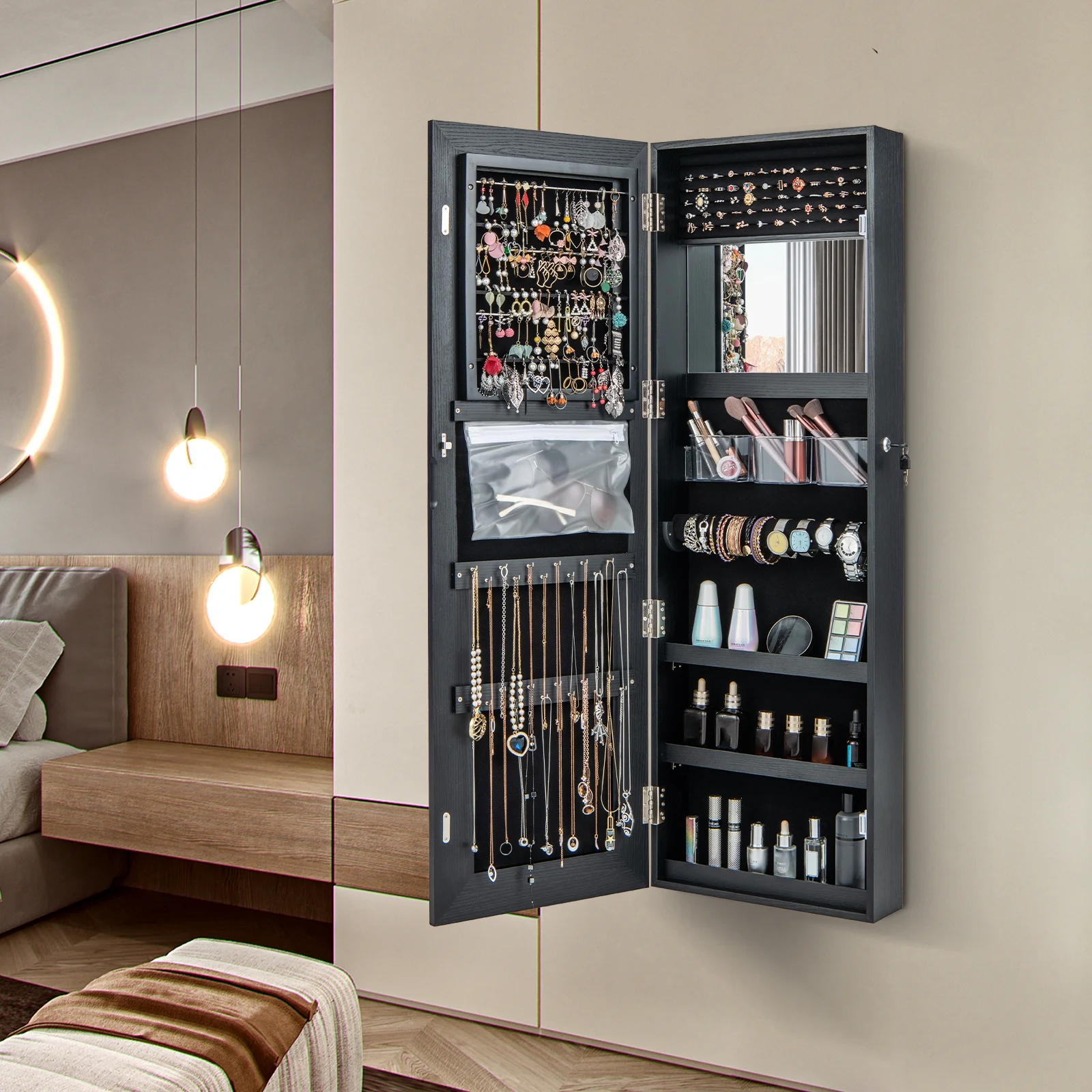 Costway LED Mirror Jewelry Cabinet Wall/Door Mounted 47