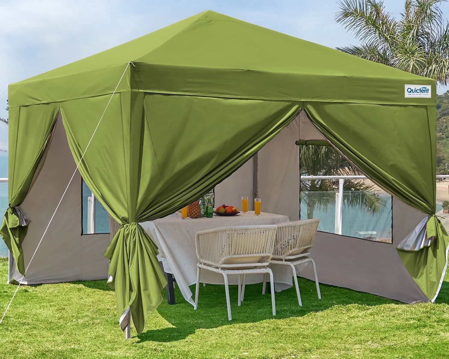 Quictent Privacy 10'x10’Pop up Canopy Tent with Sidewalls Enclosed Instant Gazebo Shelter Waterproof (Green)