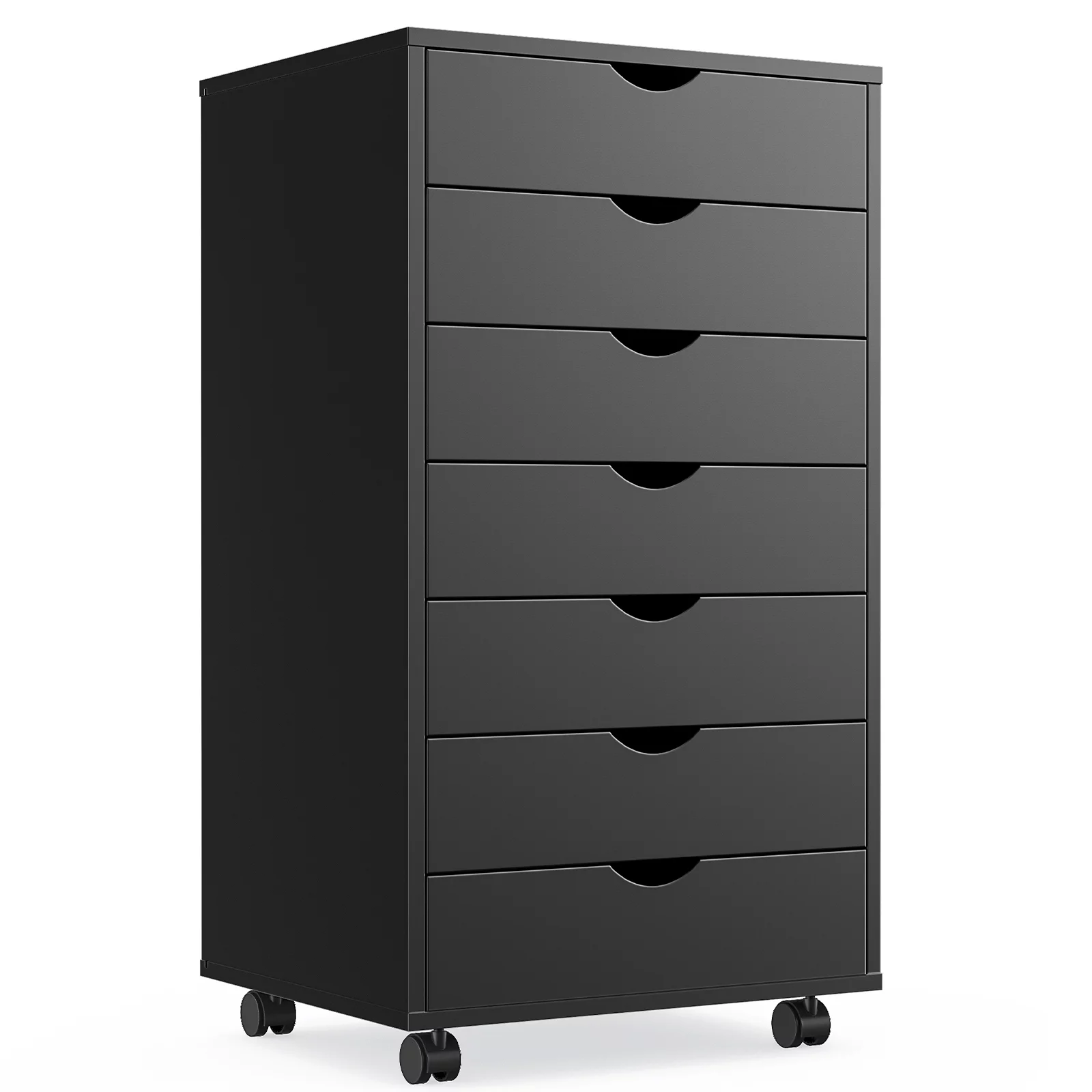 ZUNMOS 7 Drawer Chest, Storage Cabinets Dressers Wood Dresser Cabinet with Wheels Mobile Organizer Drawers for Office, Bedroom, Home, Black