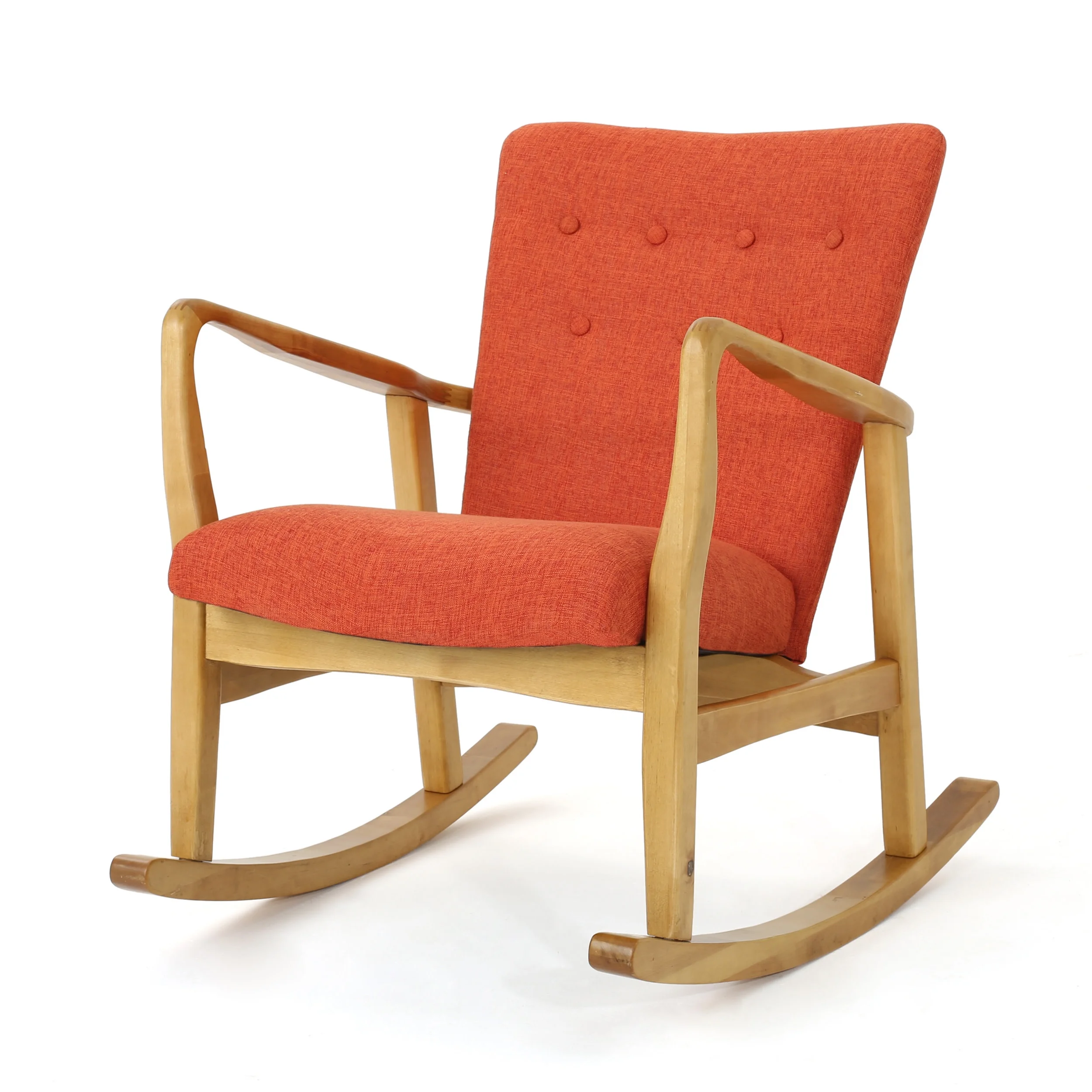 GDF Studio Suffolk Mid Century Modern Fabric Tufted Rocking Chair, Muted Orange and Light Walnut