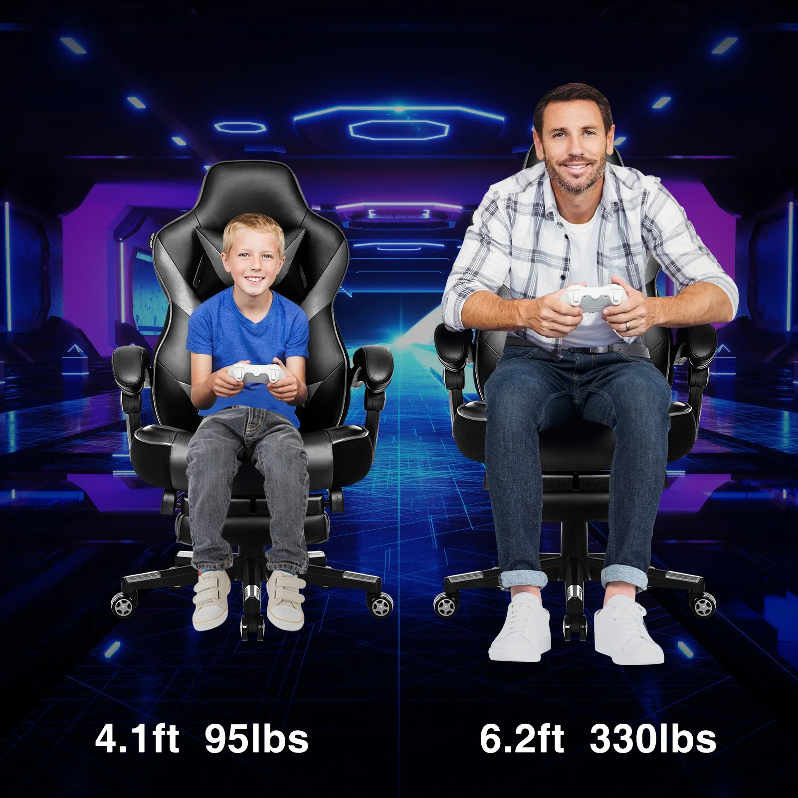 PULUOMIS Gaming Chair with Footrest for Adults Kids Video Game Racing Gaming Chairs Gray