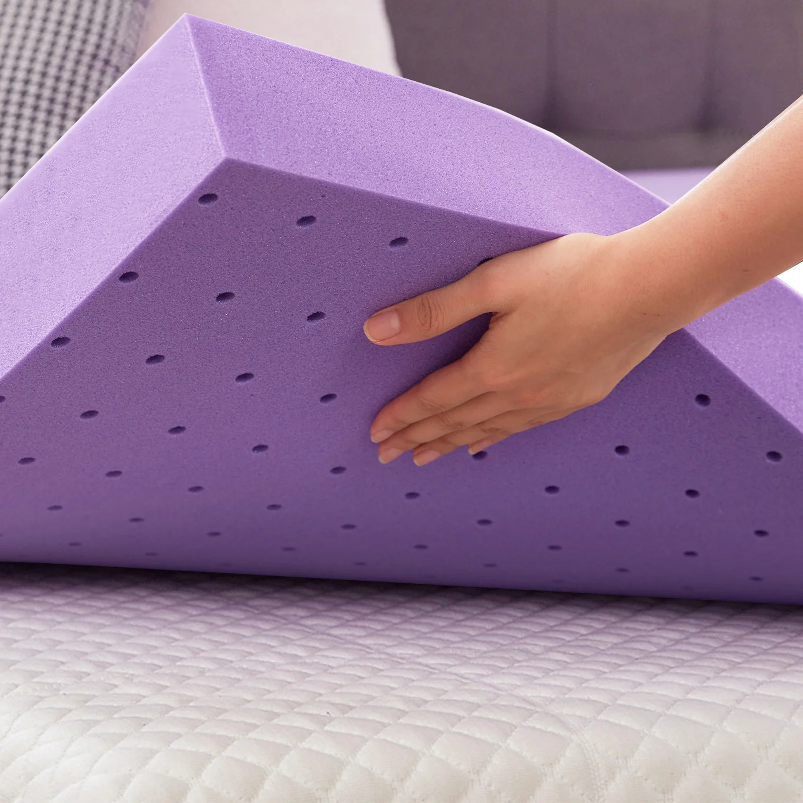 SINWEEK 3 inch Memory Foam Mattress Topper Pad Foam Beds Topper California King Size Lavender