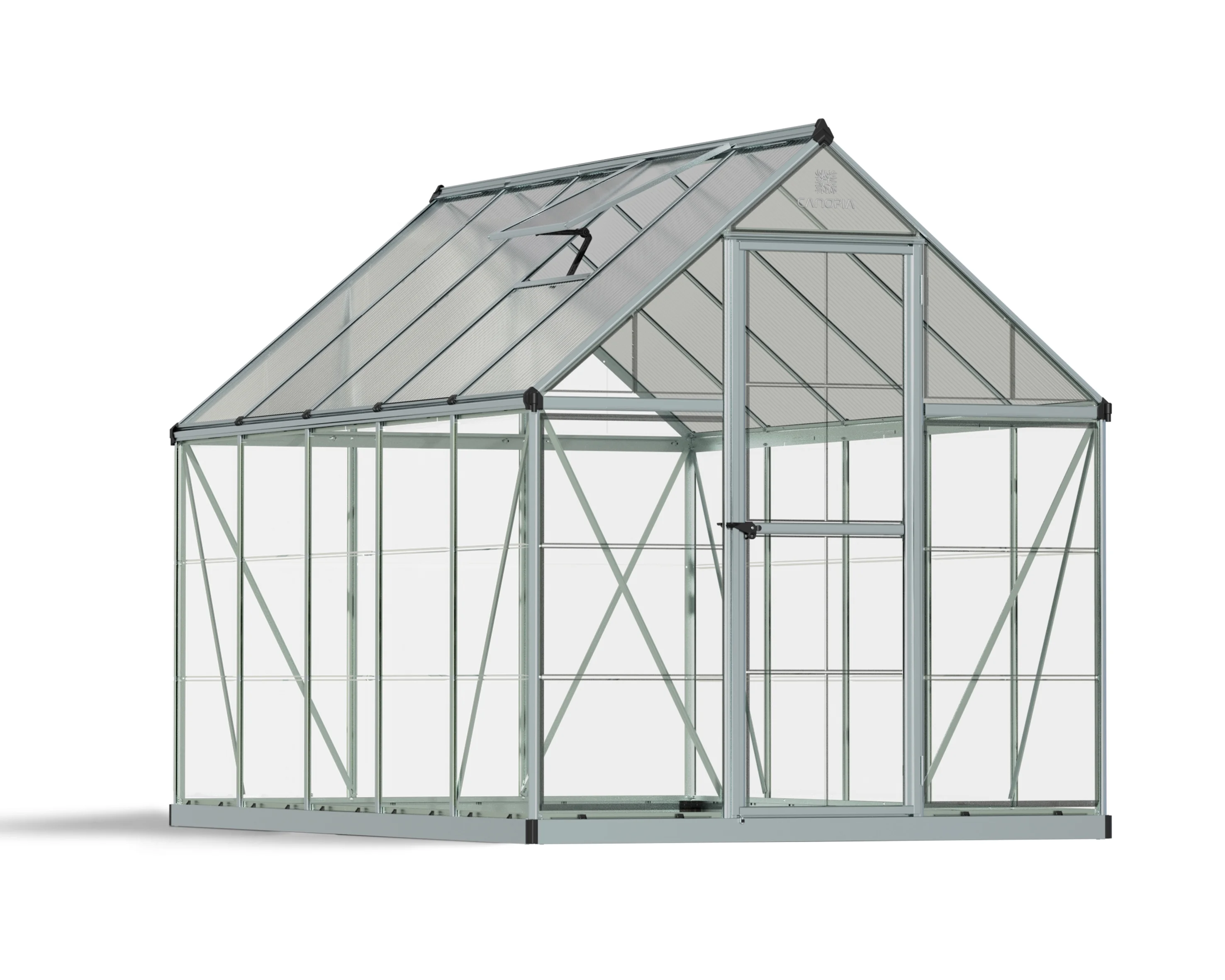 Palram - Canopia Hybrid 6' x 10' Polycarbonate/Aluminum Walk-In Greenhouse – Silver - with Roof Vent
