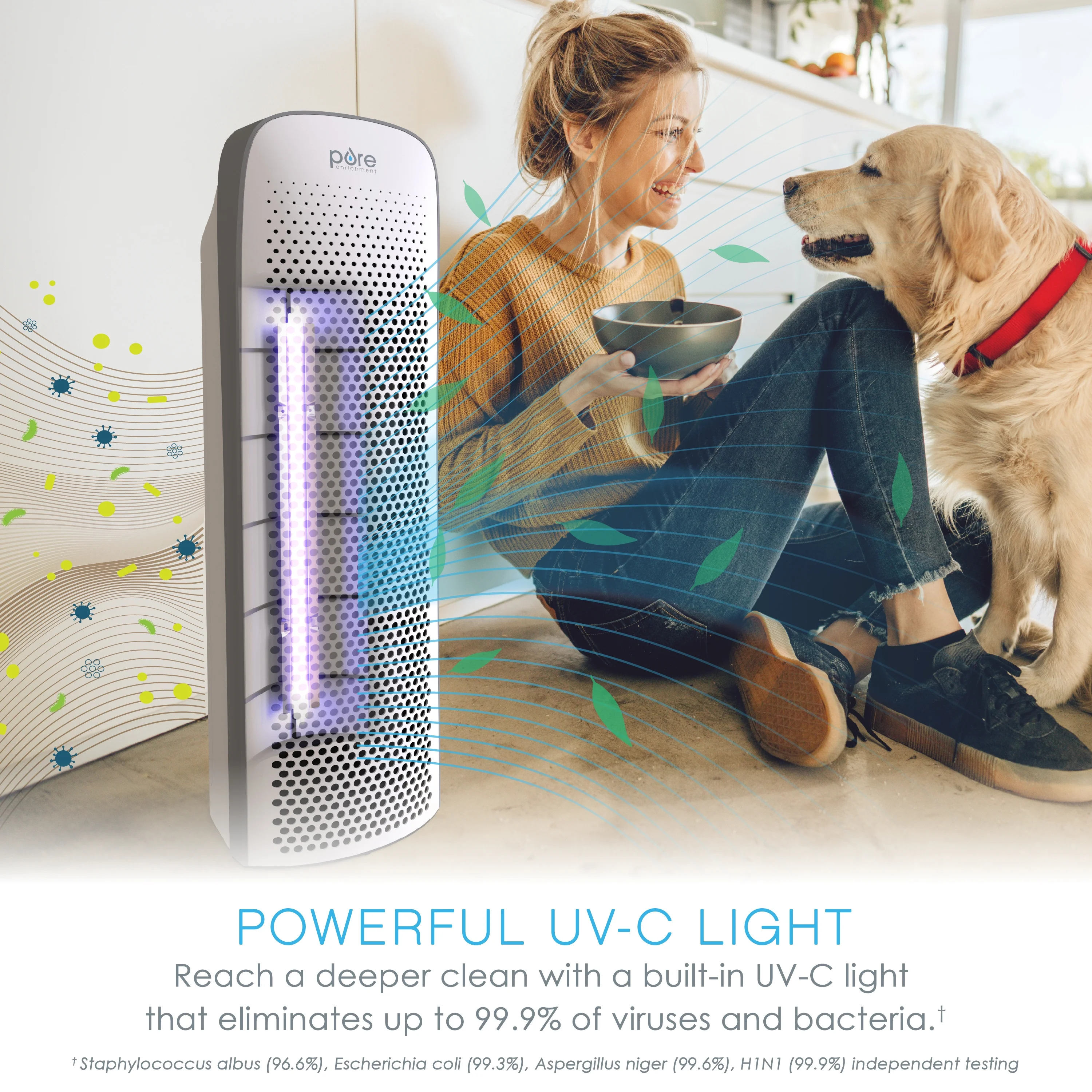 Pure Enrichment PureZone Elite True HEPA Large Room Tower Air Purifier with Air Quality Monitor, 4 Stage Filtration and UV-C Light (White)