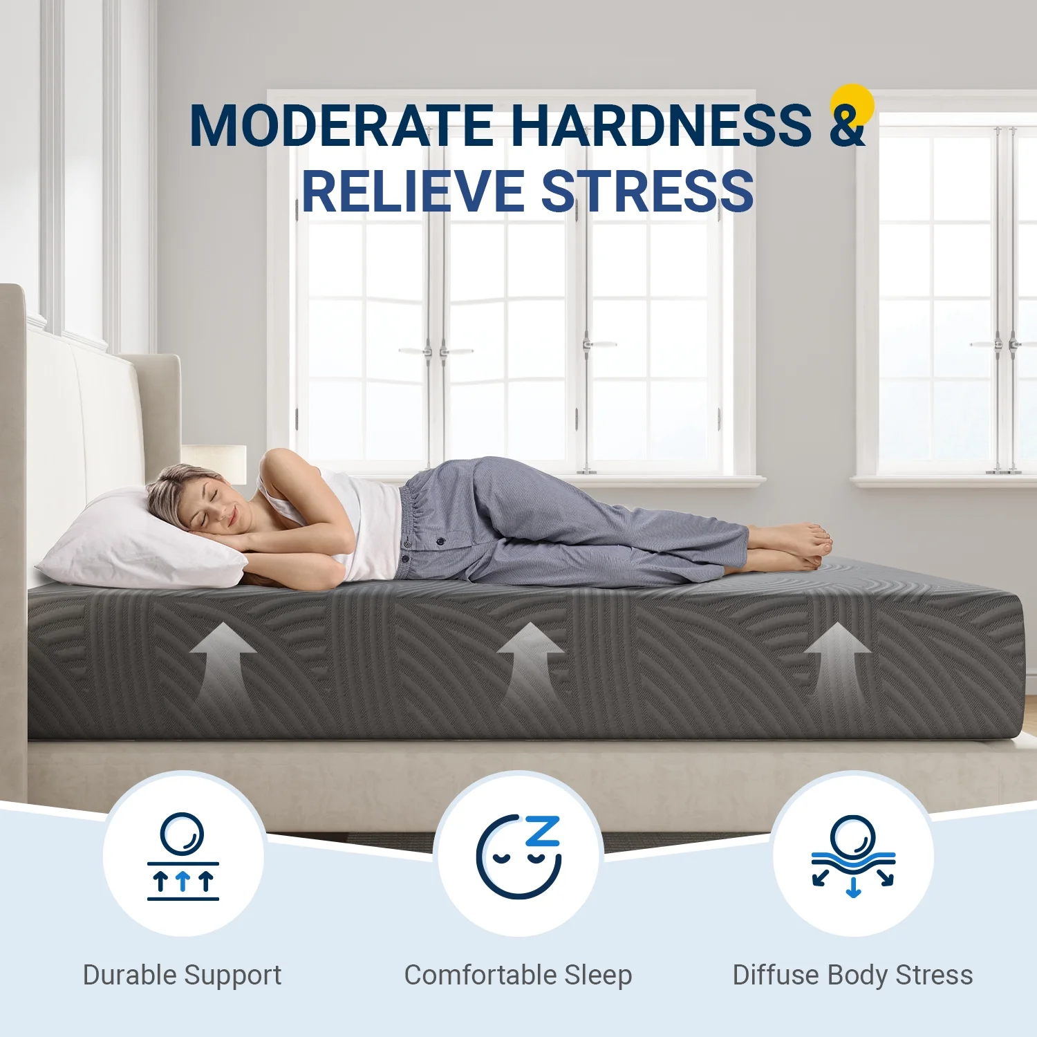 Avenco Grey Memory Foam Mattress,Bamboo Foam Queen Mattress in a Box,Medium Firm,12 inch