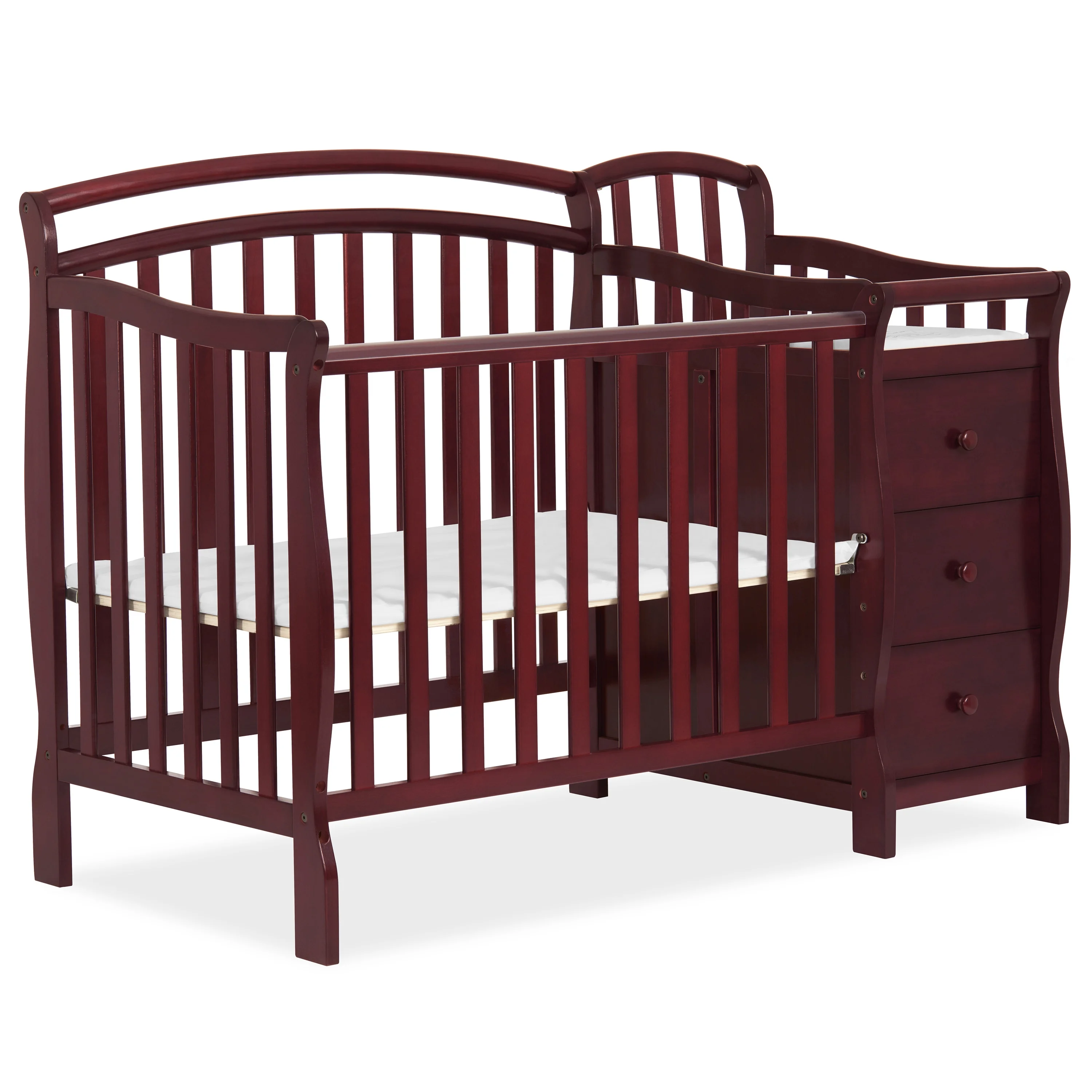 Dream On Me Casco 4-in-1 Baby Mini Crib And Changing Table, Cherry, Made Of Pinewood