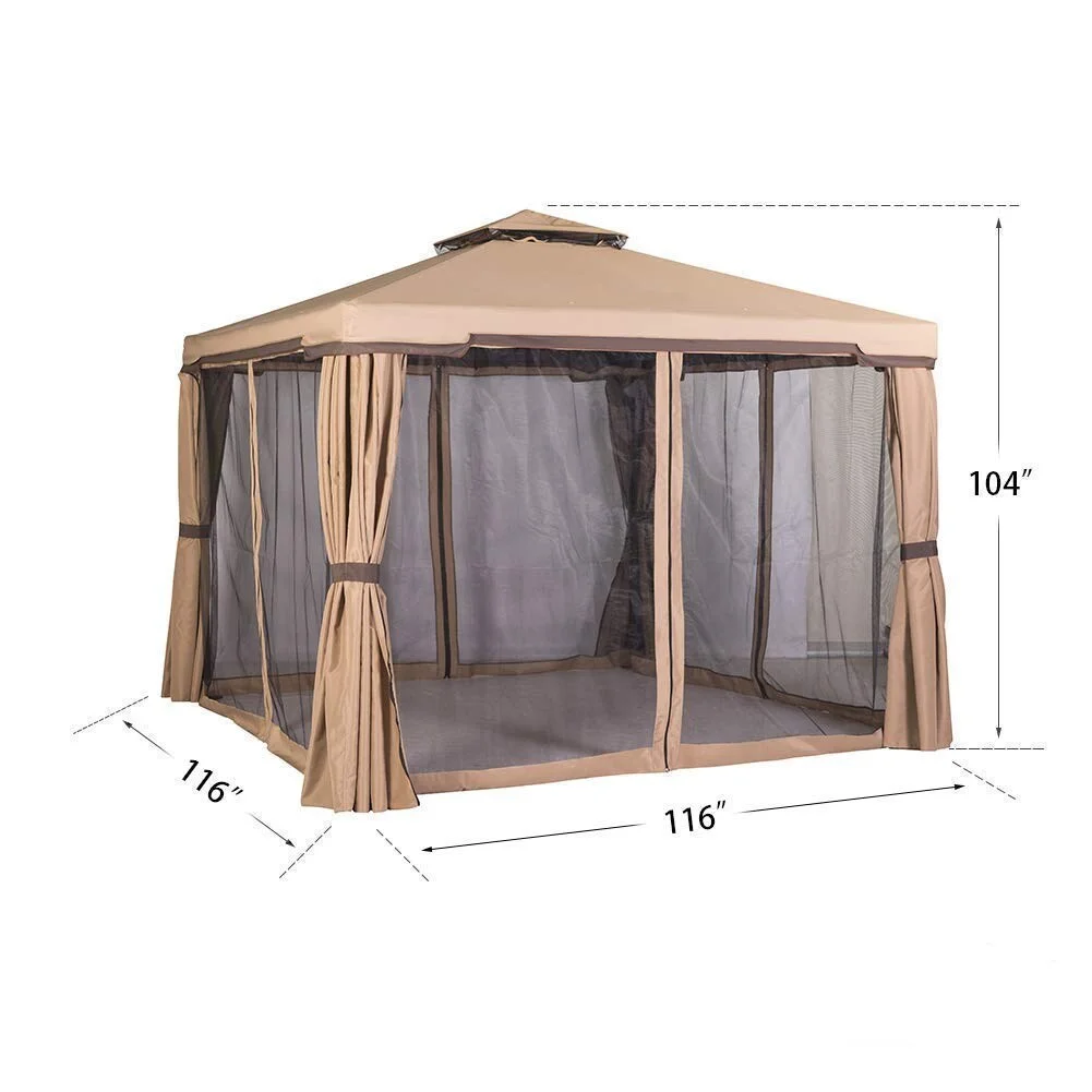 Suncrown 10 x 10 FT Outdoor Gazebo for Patio Iron Frame Garden Gazebo with Vented Soft Canopy and Mosquito Netting