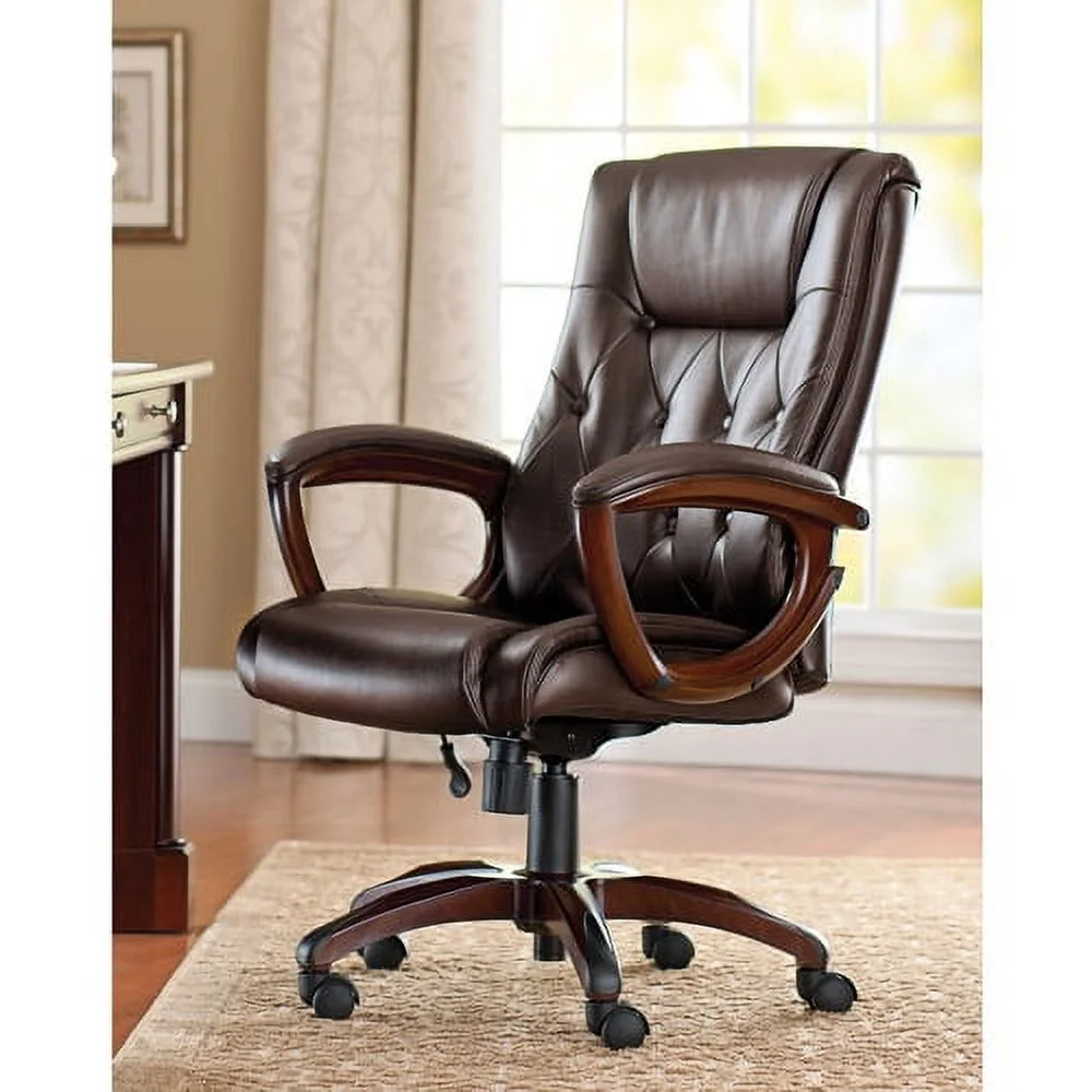 Better Homes and Gardens Executive, Mid-Back Manager's Office Chair with Arms, Brown Bonded Leather
