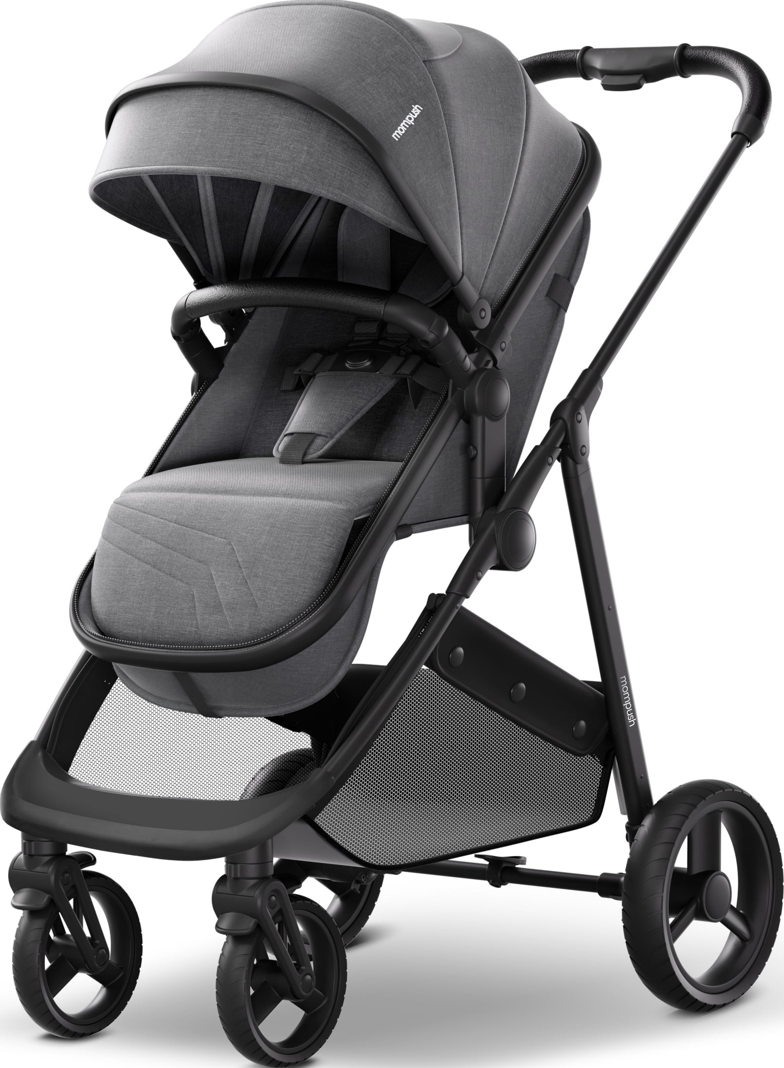 Mompush Wiz 2-in-1 Baby Stroller with Bassinet Mode, Reversible Seat and Large Canopy, Grey, 22.3LB, Unisex
