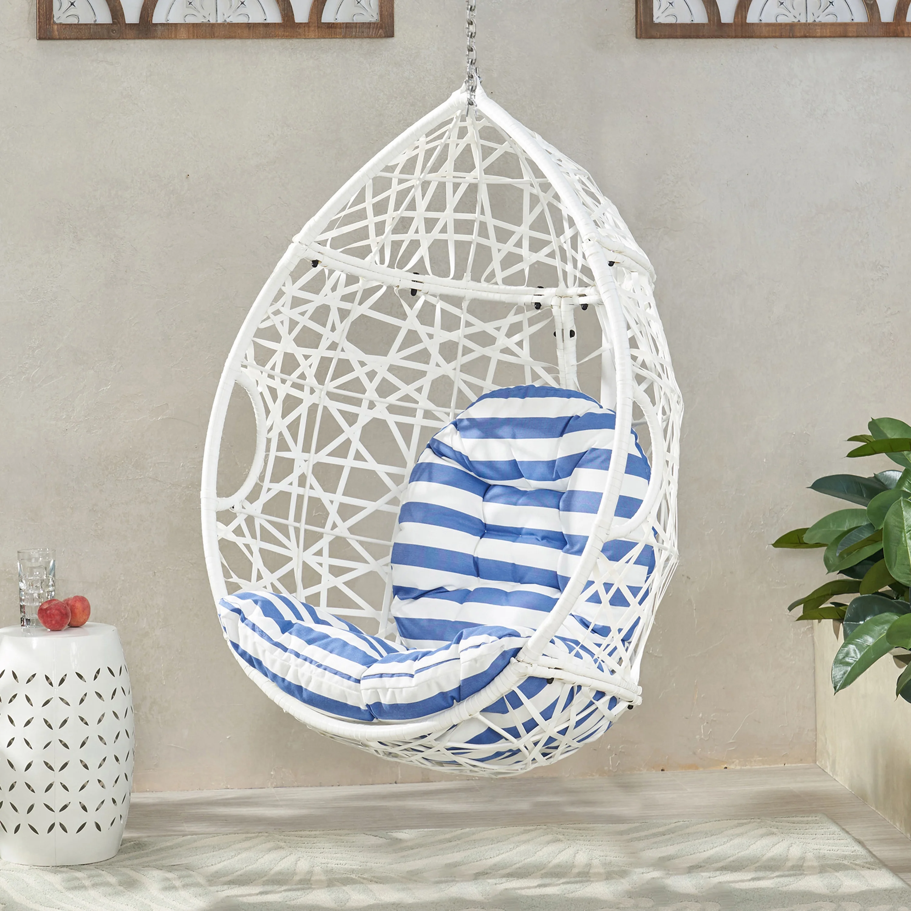 Trilenars Tear Drop Hanging Chair, Wicker Egg Swinging Chair With Plush Waterproof Cushion, Rattan Hammock Egg Chairs For Patio Balcony Indoor Outdoor