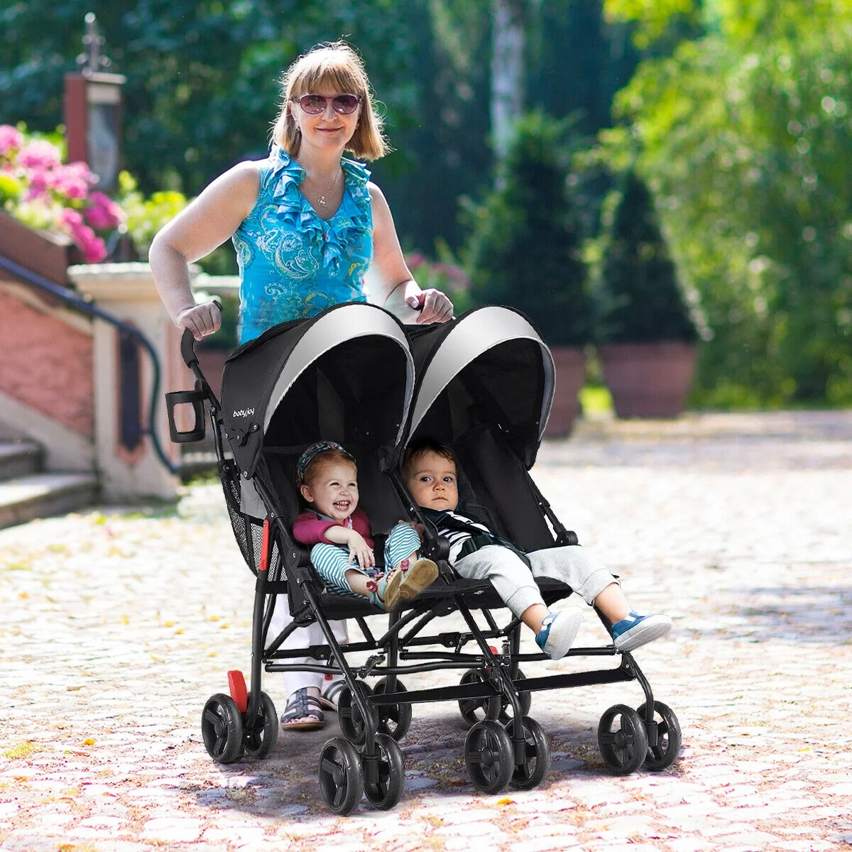 Baby-joy Foldable Twin Baby Double Stroller Kids Ultralight Umbrella Stroller Pushchair Black