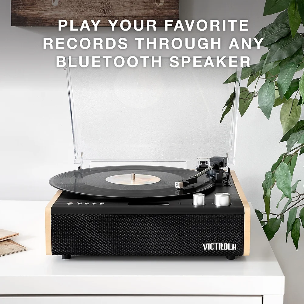 Victrola Eastwood 3-Speed Bluetooth Turntable with Built-in Speakers and Dust Cover | Upgraded Turntable Audio Sound | Black (VTA-72-BAM)