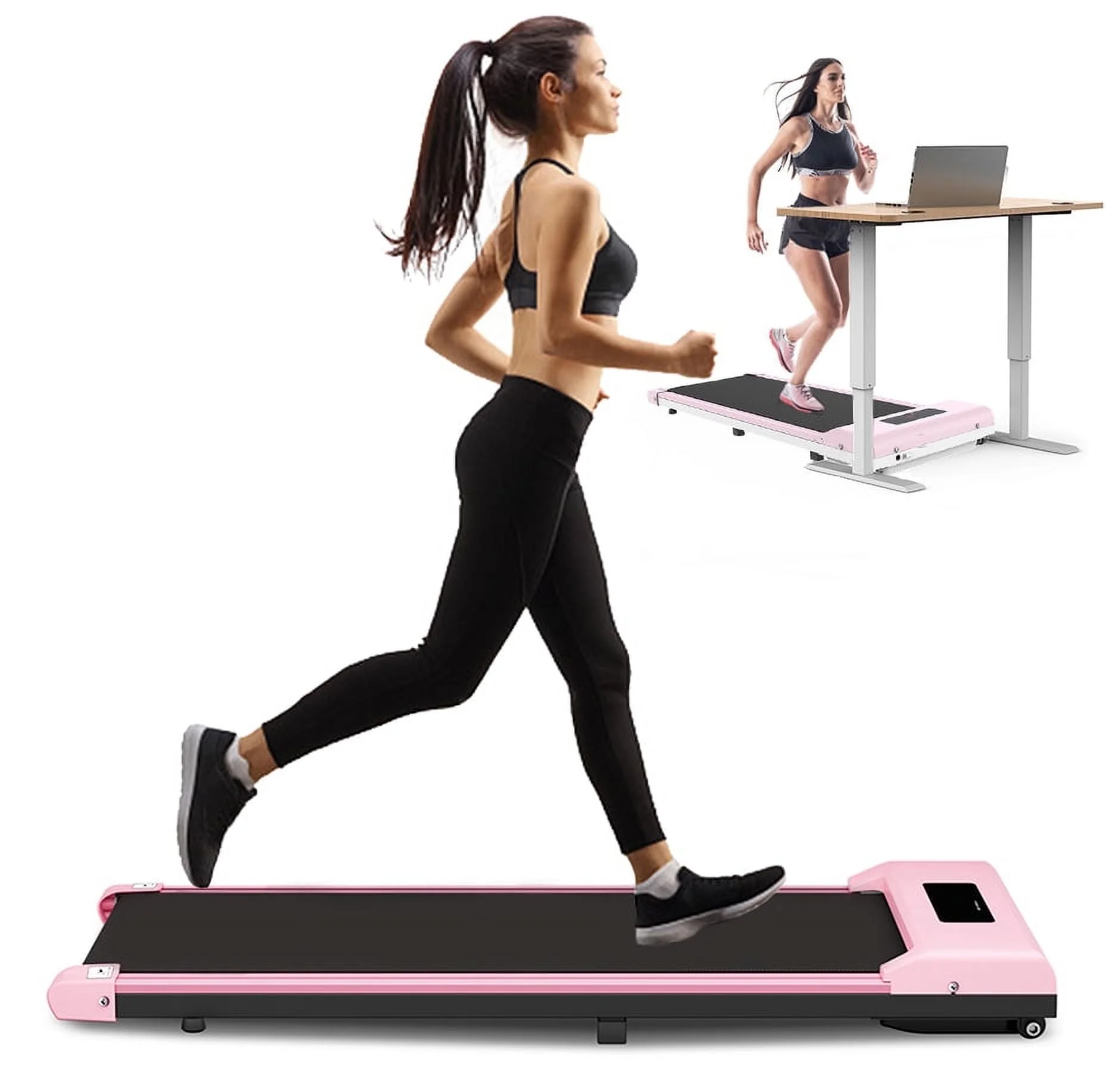 Bigzzia Walking Pad Under Desk Treadmill, Portable Treadmills for Home Office, Speed Range 0.6~6.2mph, 265 lbs Weight Capacity, Remote Control (Pink)