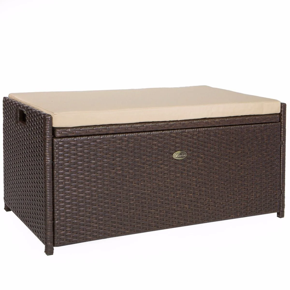 Barton Outdoor Storage Bench Deck Box Wicker Patio Furniture Water Resistance with Seat Cushion 60-Gallon, Brown