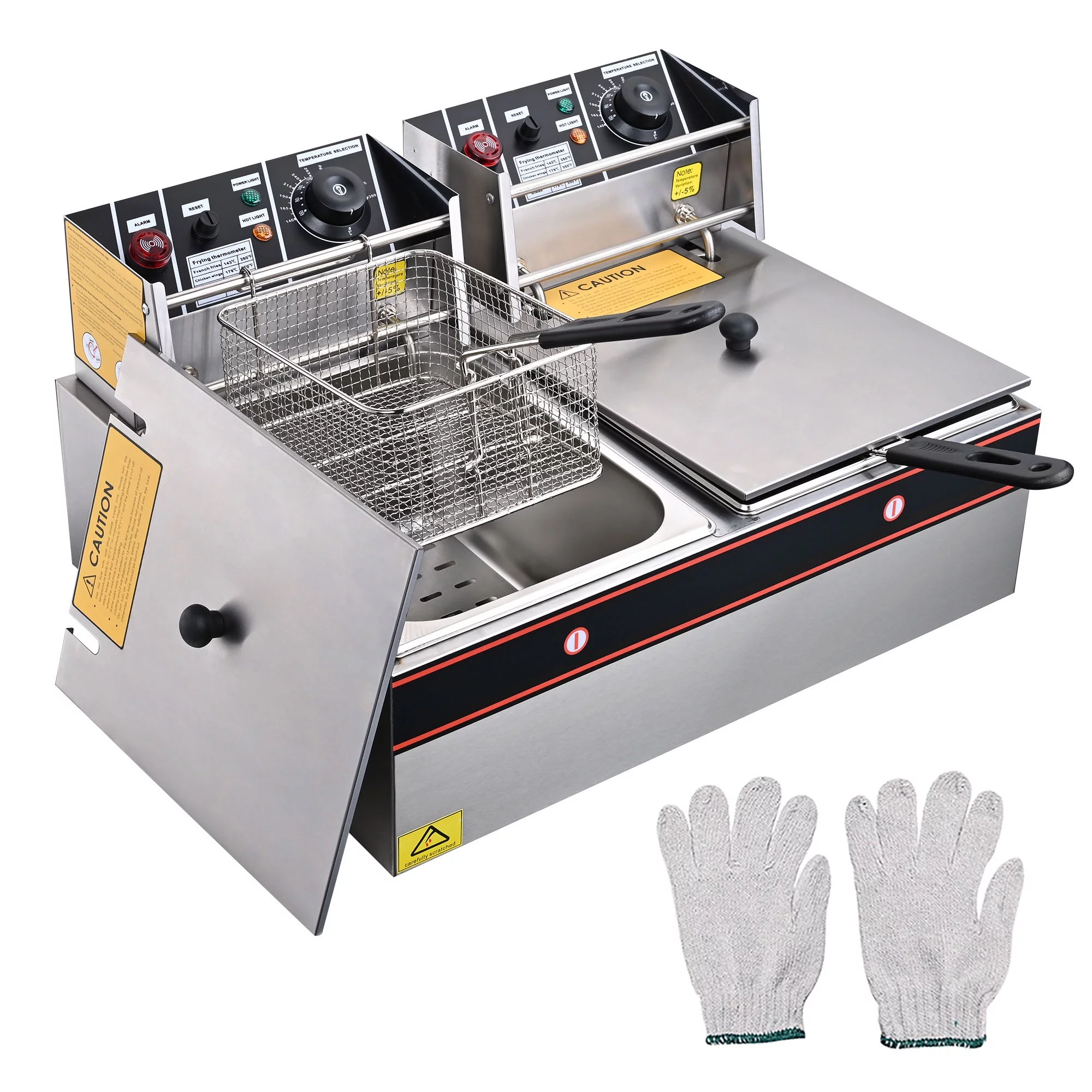 Wechef 24L 5000W Commercial Deep Fryer Electric Countertop Dual Tank Basket Stainless Steel Restaurant Kitchen