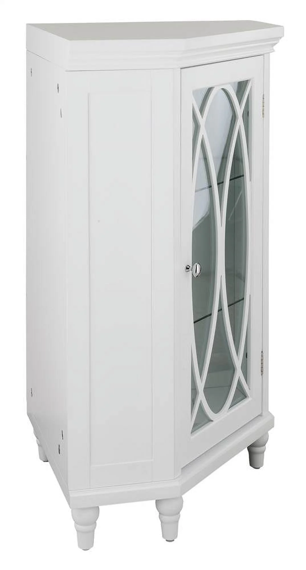Teamson Home Florence Corner Floor Cabinet with a Decorative Tempered Glass Door, White