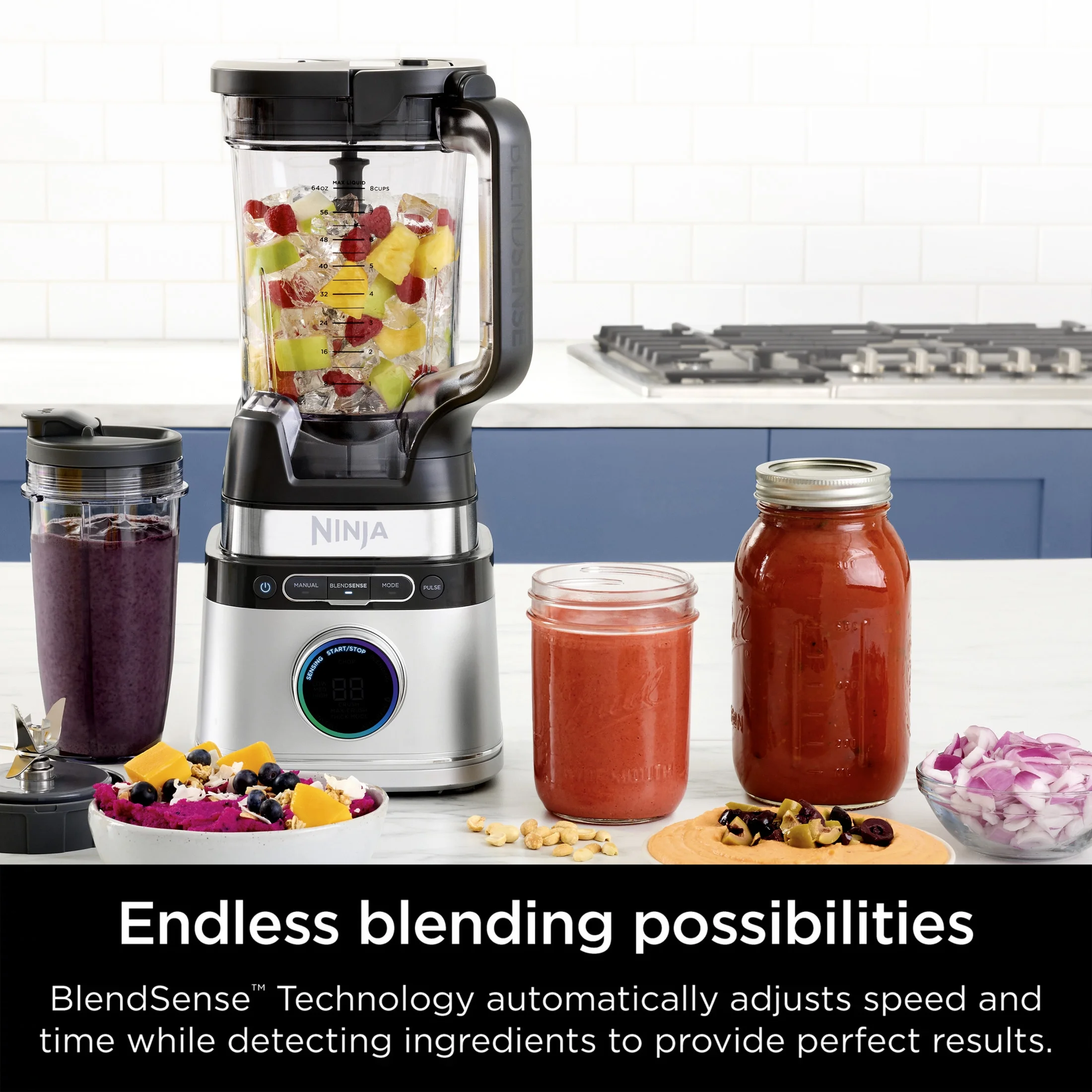 Ninja Detect Power Blender + Personal Single-Serve, BlendSense Technology, Kitchen Countertop, Silver, TB300